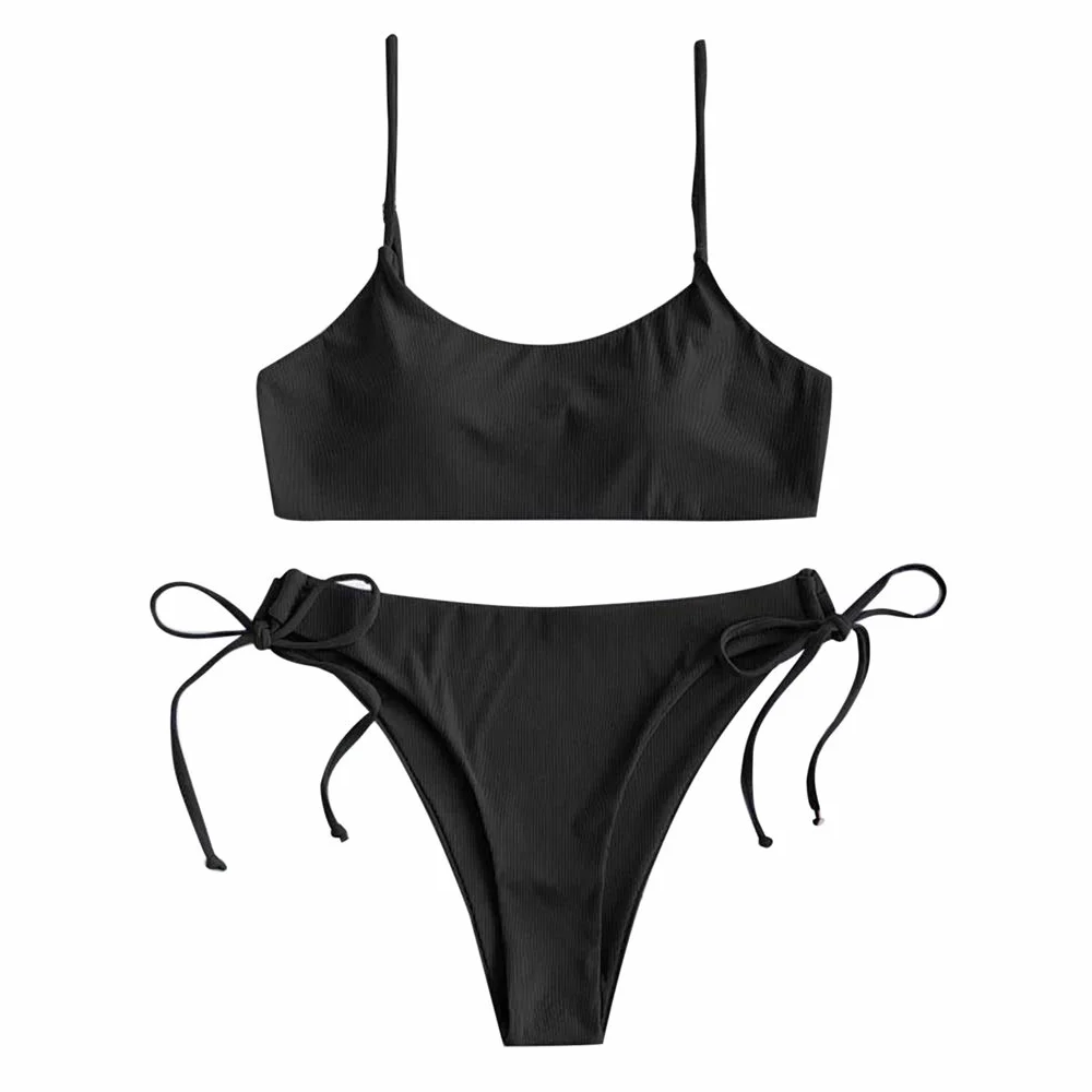 Letni komplet bikini w jednolitym kolorze Moda damska Bikini z wysokim stanem Push Up usztywniany strój kąpielowy Bandaż Stroje kąpielowe Damskie kostiumy kąpielowe (kolor: czarny, rozmiar: średni)