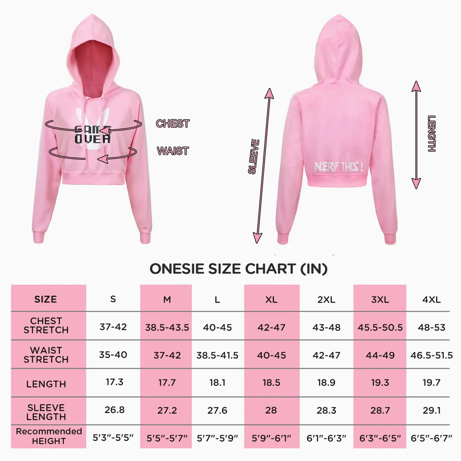 LittleForBig Damska Bunnywatch Cosplay Gaming Swobodna Regularny Fit Długi Rękaw Sznurek Cropped Kapturem Niebieski