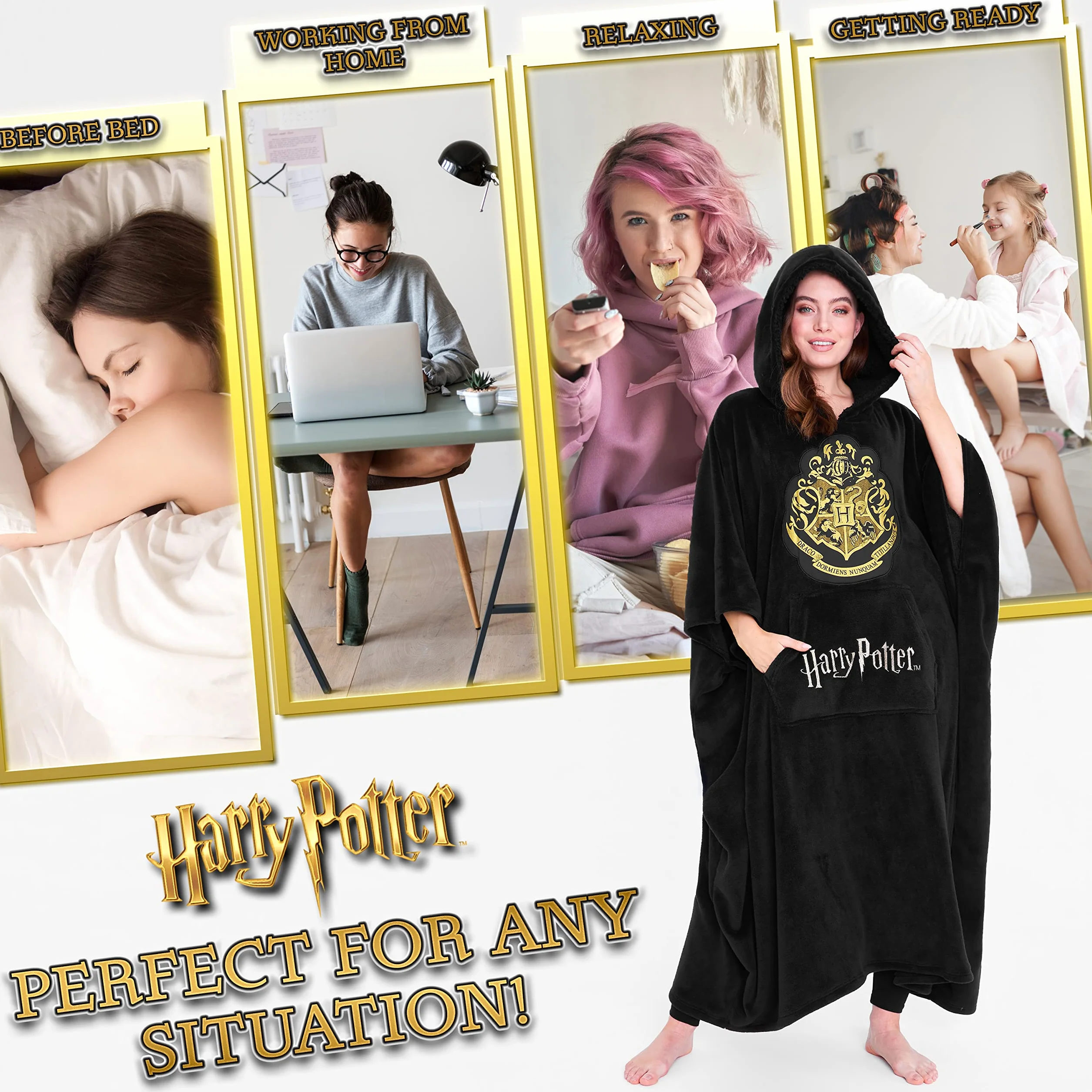 Harry Potter Koc oversize z kapturem dla kobiet, mężczyzn i nastolatków, polarowy koc do noszenia