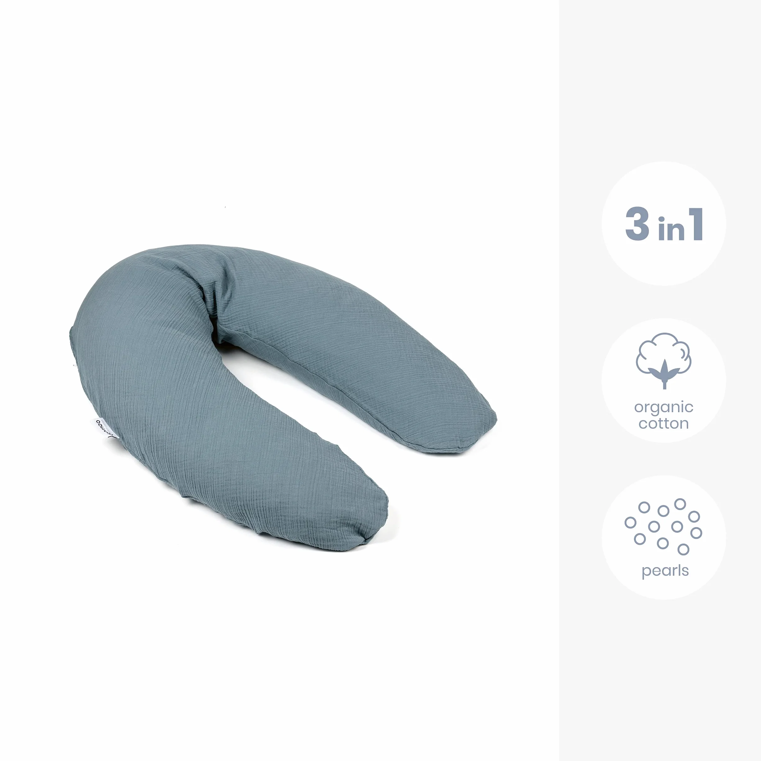 doomoo Basics Comfy Big Tetra Wielofunkcyjna poduszka ciążowa do spania/karmienia piersią/relaksu wypełniona mikrokulkami z poszewką nadającą się do prania niebieską