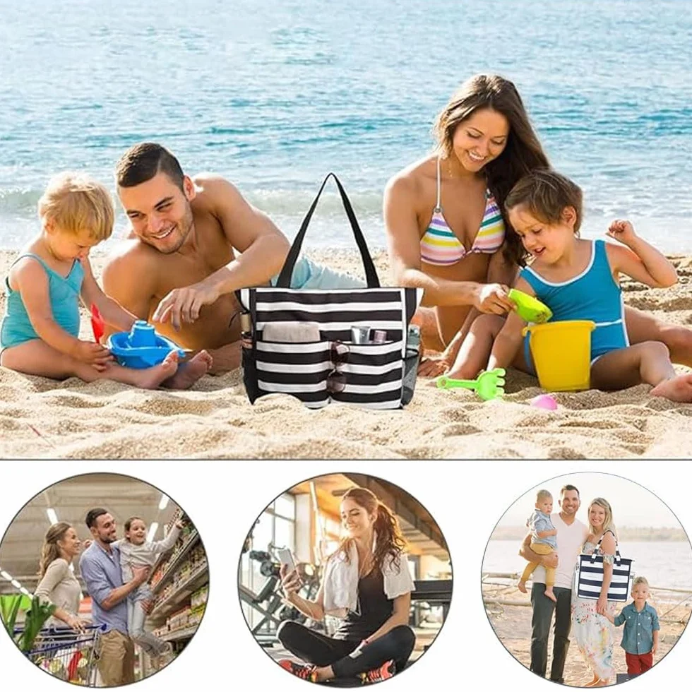 Damska torba plażowa wodoodporna 43x38x15 cm z zamkiem błyskawicznym wieloma kieszeniami