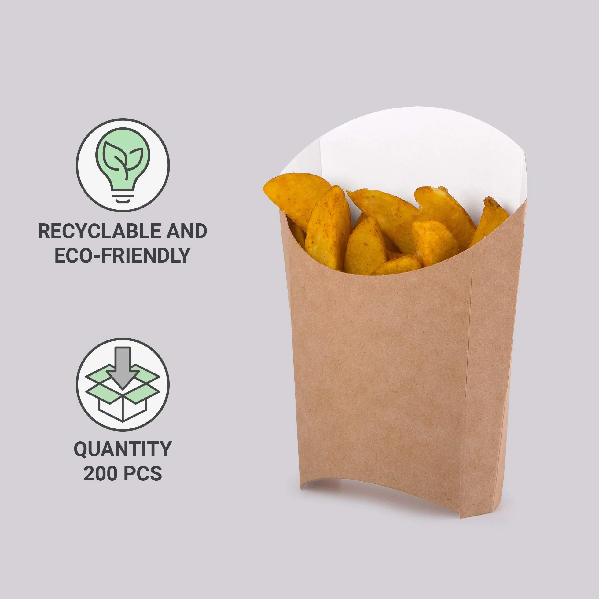 (200 sztuk) karton typu kraft, francuskie pudełka na frytki rozmiar L uchwyt na wióry pojemnik na żywność Fast Food Jednorazowe pudełko ekologiczne nadające się do recyklingu (200, L)