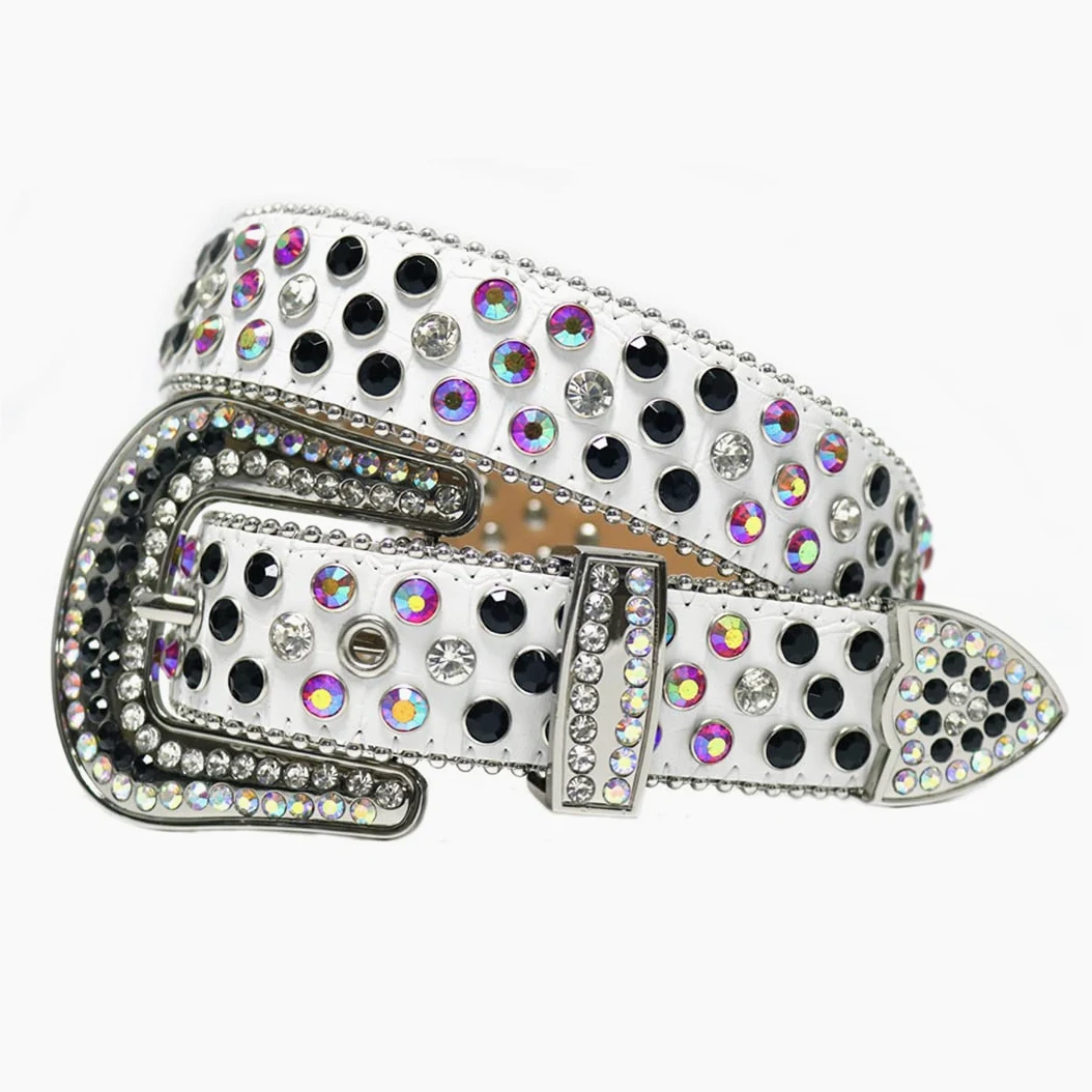 Moda Western Bling kryształ górski pasek kolorowy diament luksusowy sznurek z ćwiekami pasek damski męski do dżinsów kolorowy biały 102 cm