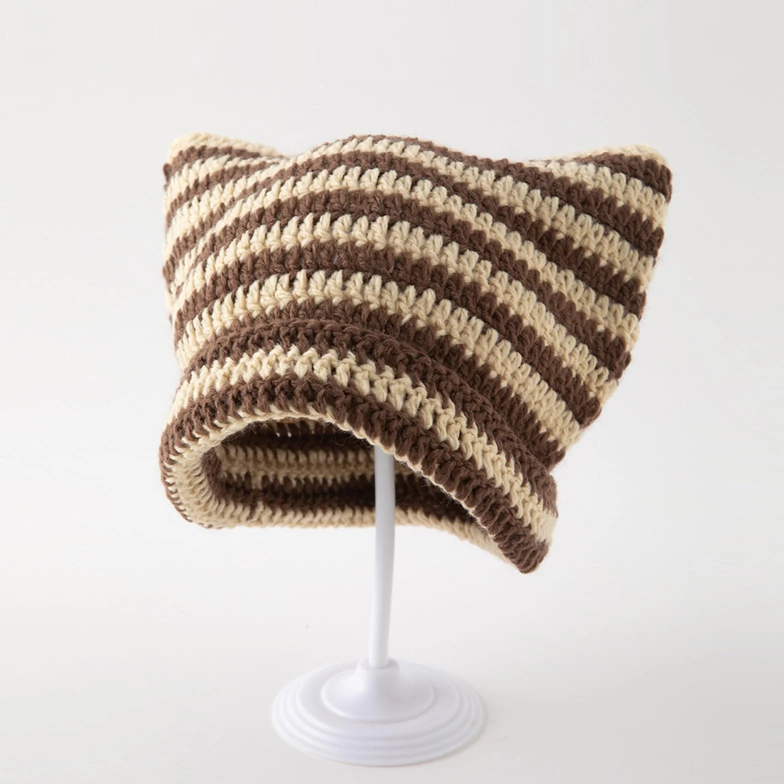 JAWAI Czapka z uszami kota Y2k Cat Beanie dzianina beżowy curry 56-58 cm