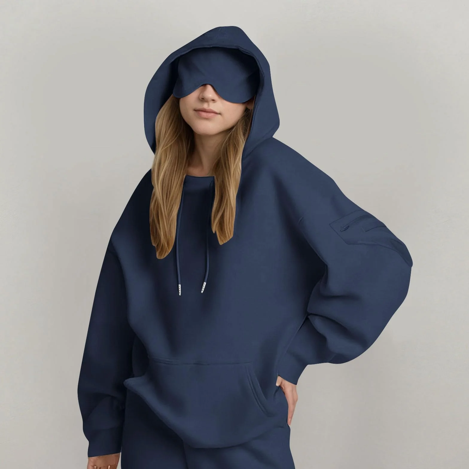 Damskie bluzy z kapturem oversize z kieszeniami na zamek