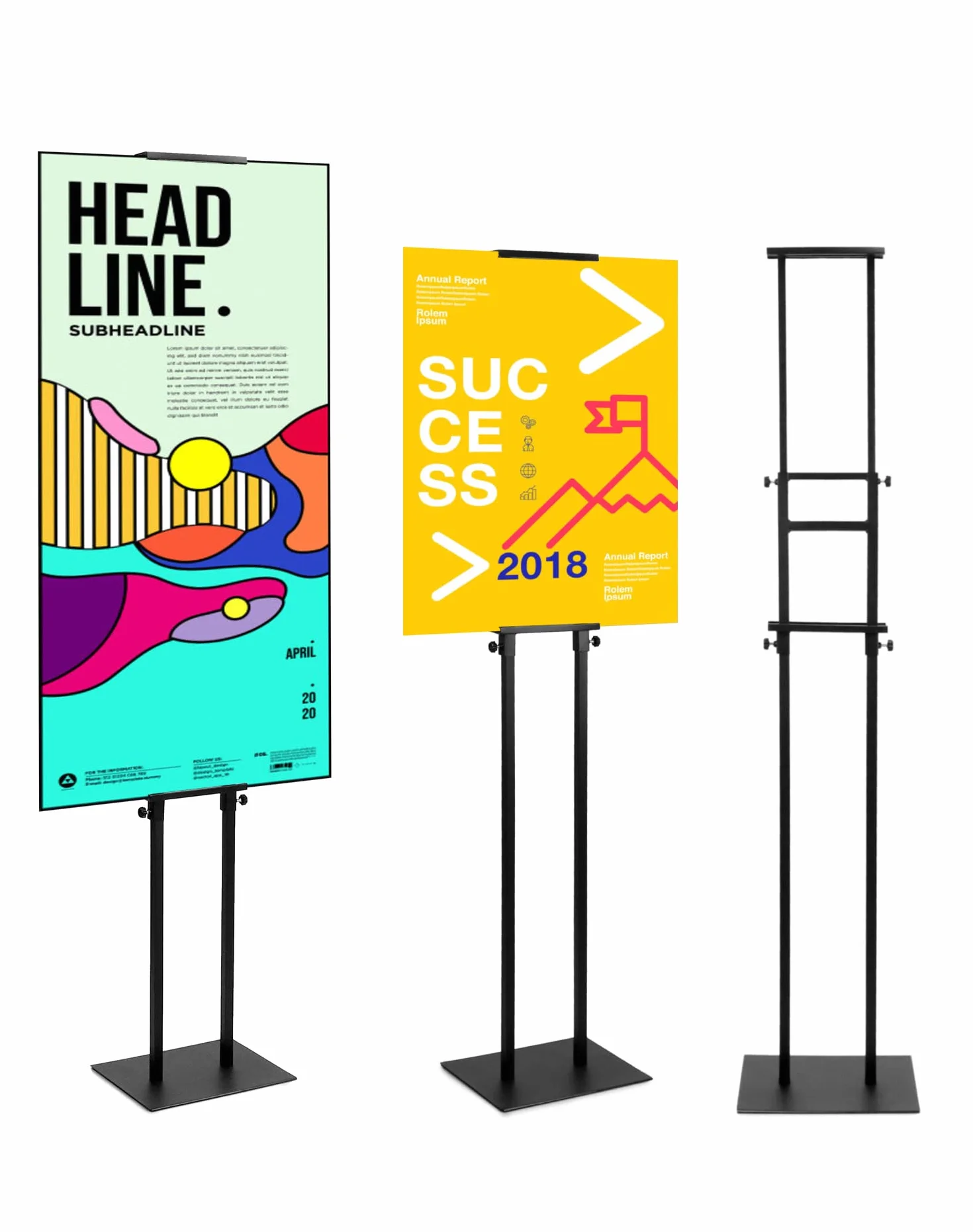 QWORK® Dwustronny stojak plakatowy, Regulowany stojak informacyjny na imprezy i promocje, Odpowiedni do szyldów o wysokości od 12 cm do 210 cm