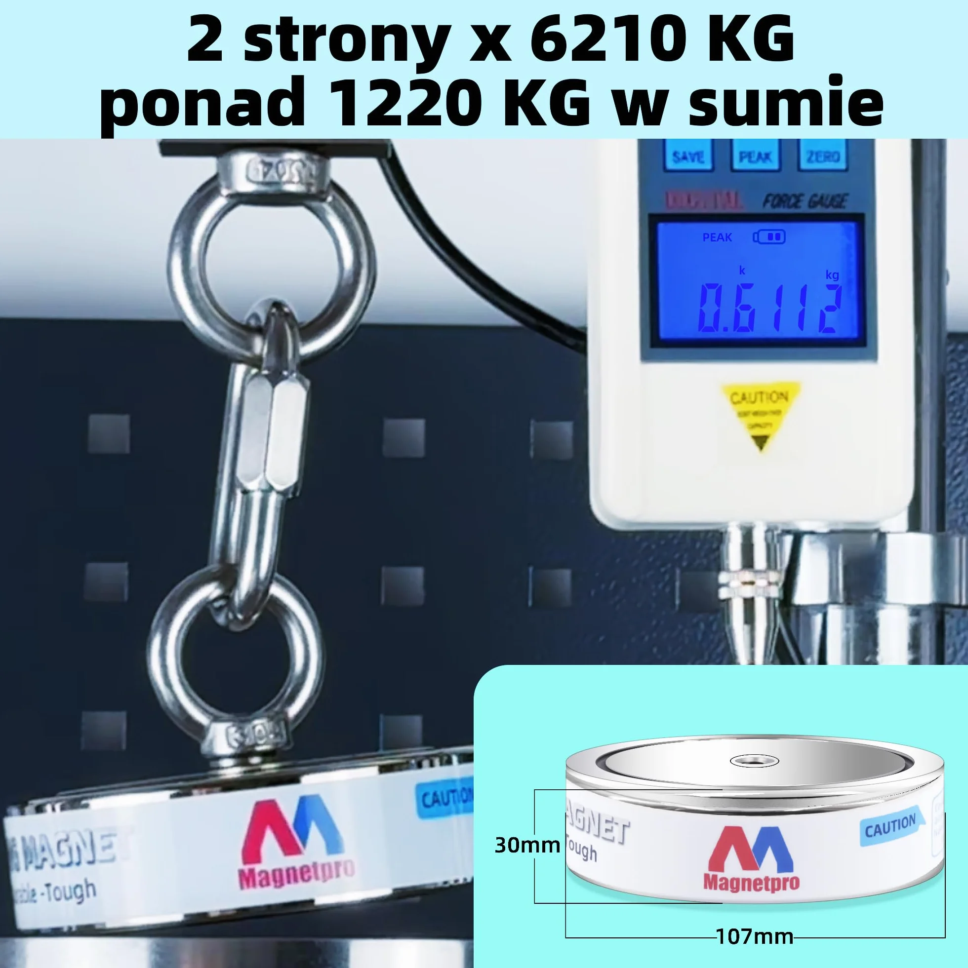 Magnetpro 1220 kg, kompletny zestaw magnesów przychodzących, dwustronny magnes wędkarski, zawiera silny magnes neodymowy, trwała linka o długości 20 m, karabińczyk, rękawiczki, haczyk i torbę do