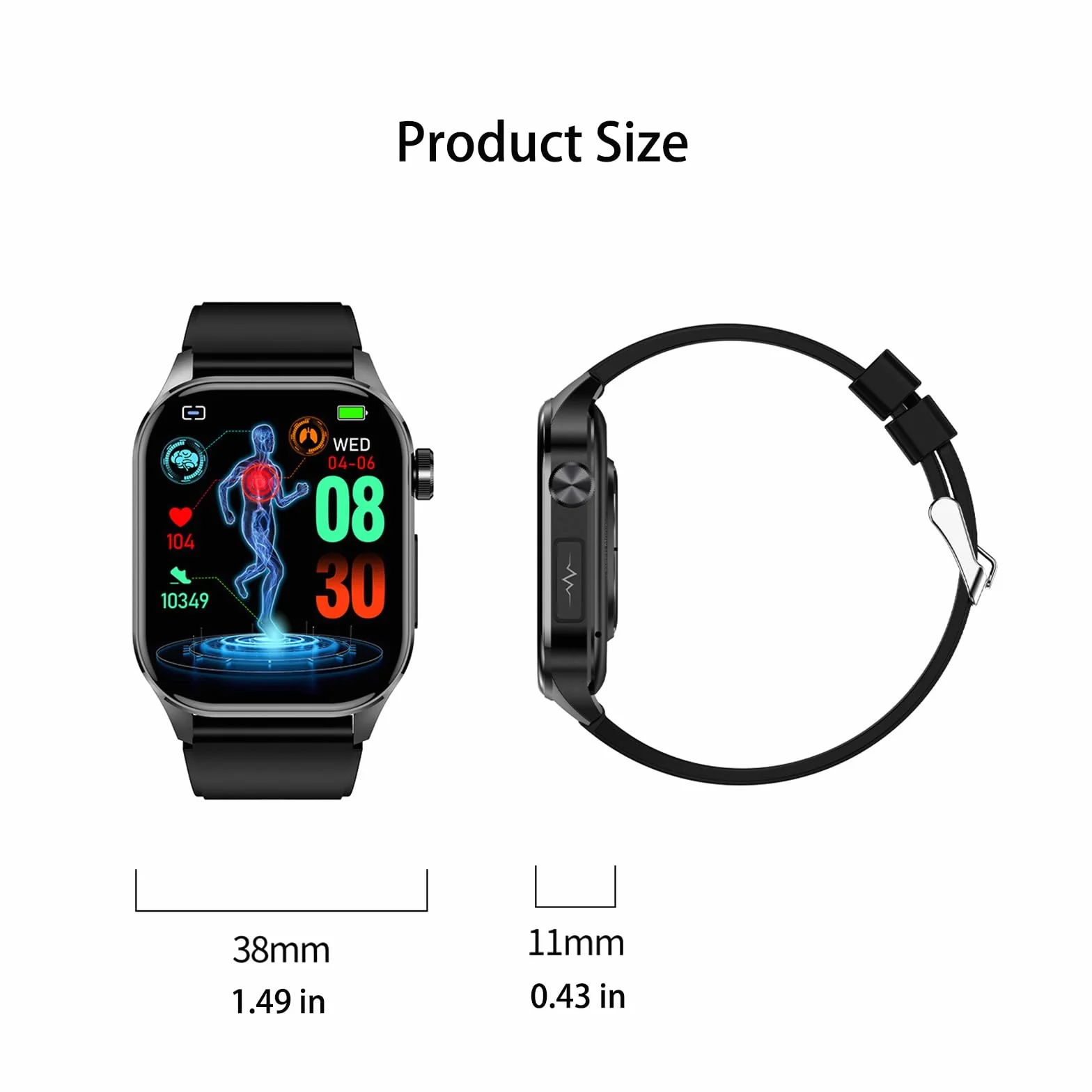 Smartwatch Dla Mężczyzn I Kobiet Ekran HD 2,04 Cala SOS Połączenia Bluetooth Tracker Fitness Monitorowanie Temperatury Ciała W Czasie Rzeczywistym I Zdrowego Snu Krokomierz Dla IOS/Android,B