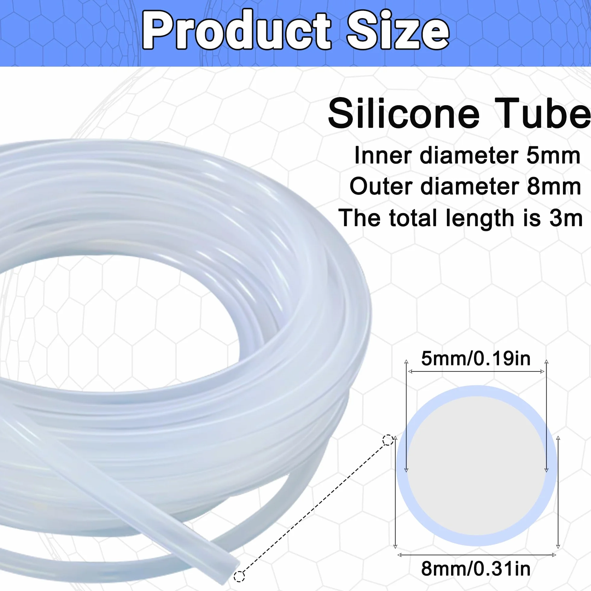Wąż silikonowy 5 mm ID X 8 mm OD, 3 metry, elastyczny wąż nadający się do kontaktu z żywnością, przezroczysty wąż z kauczuku silikonowego, do przenoszenia wody, gospodarstwa domowego, pompy, wody