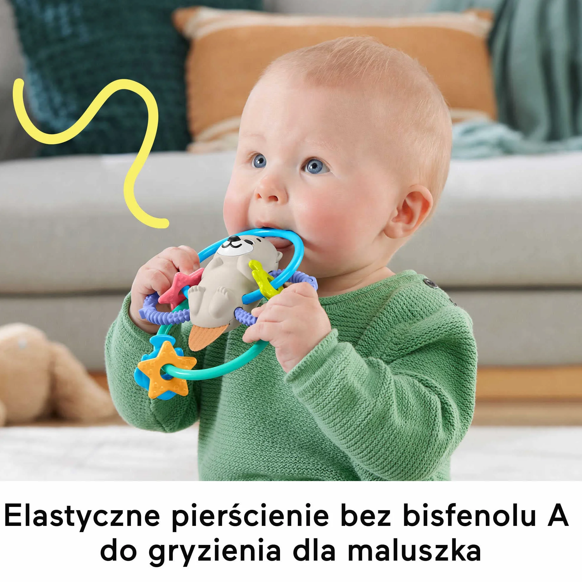 Fisher-Price Wyderka Zakręcony gryzaczek bez bisfenolu A, z elastycznymi krążkami, zabawka dla niemowląt, HJW12