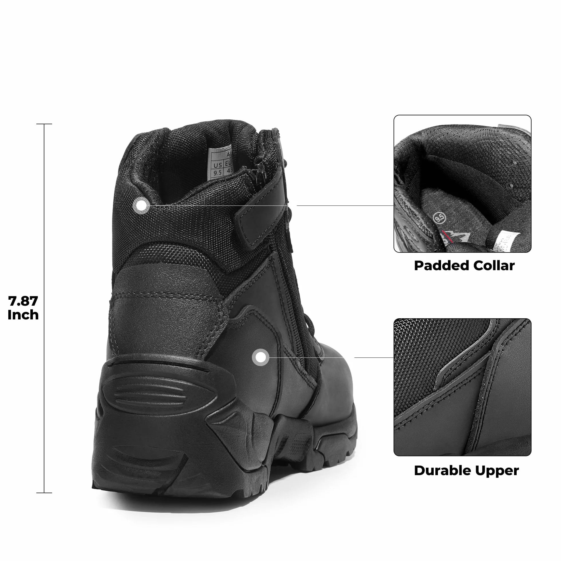 NORTIV 8 Męskie wojskowe taktyczne buty robocze, turystyczne, motocyklowe, bojowe, Czarny-a, 43 EU