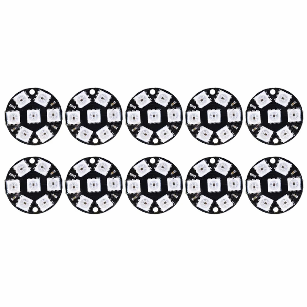 10 Sztuk Sterownik Led, Okrągłe Wbudowane światło Kolorowe WS2812 Ws2812b Płytka Rozwojowa Pierścienia 7bit Led RGB Cjmcu 7 Bit WS2812 5050 RGB