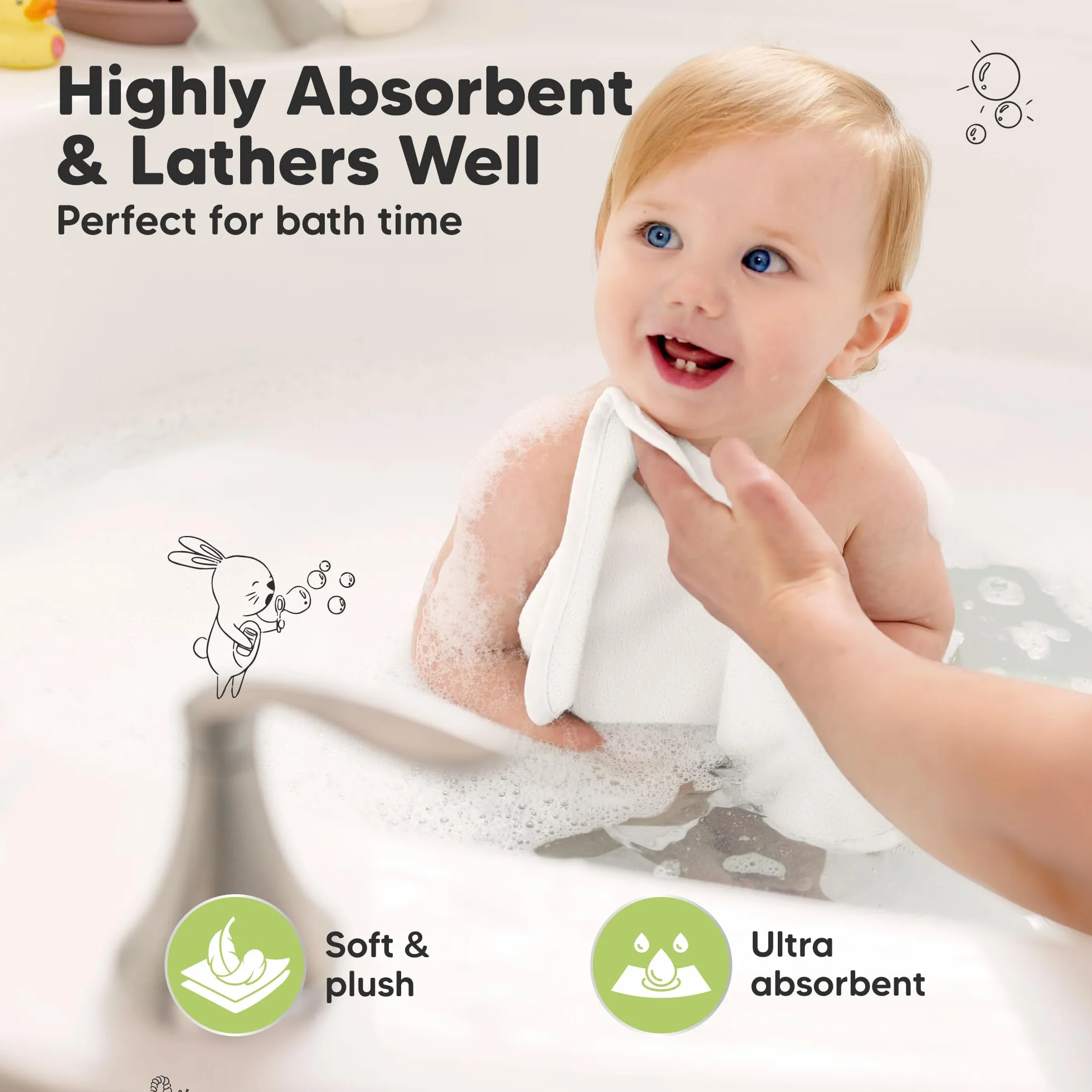 KeaBabies Ręcznik do twarzy dla niemowląt - Bambusowy ręcznik do twarzy - Miękki organiczny ręcznik do twarzy dla niemowląt, dorosłych i niemowląt (biały)