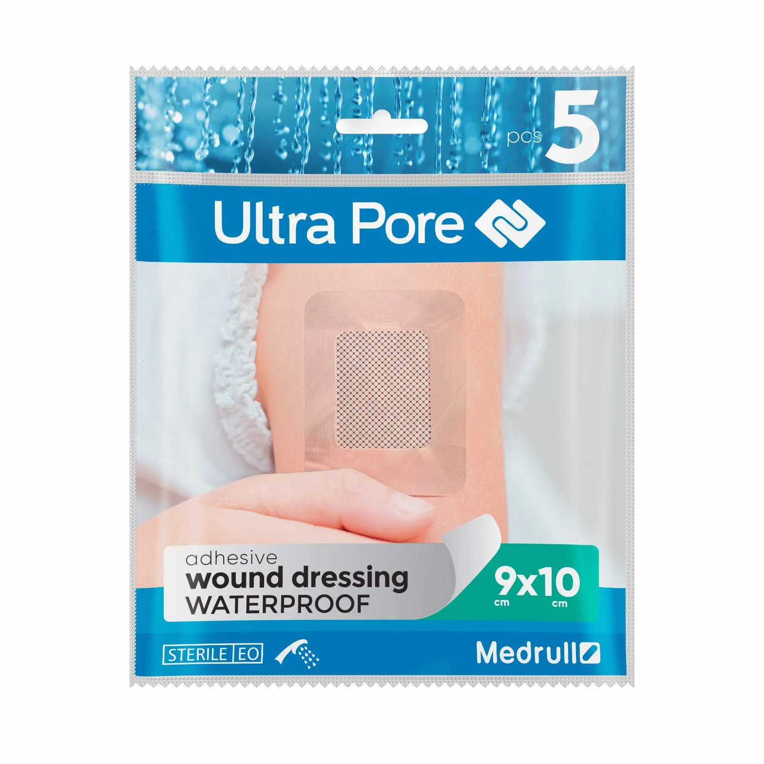 Medrull 100% wodoodporny plaster na rany 9 x 10 cm – wodoodporny plaster – sterylny, przezroczysty, mocny chwyt – chroni przed skaleczeniami i zadrapaniami – idealny do prysznica, uprawiania sportu