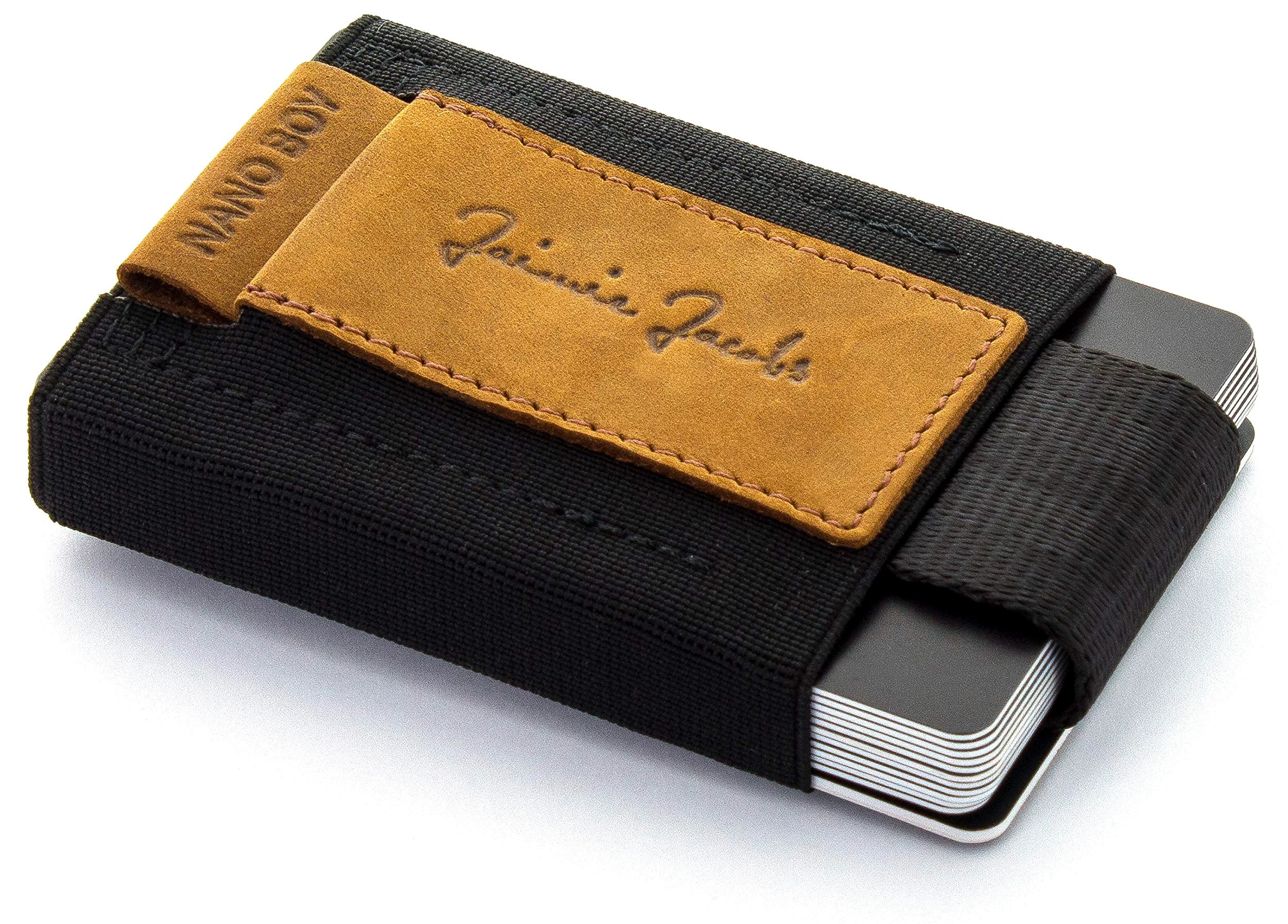 Jaimie Jacobs Nano Boy Mini Wallet – mały portfel z tkaniny, cienki portfel, portfel typu slim z sznurkiem, etui na karty, portfel na karty dla mężczyzn i kobiet (Skóra bawoła jasnobrązowa)