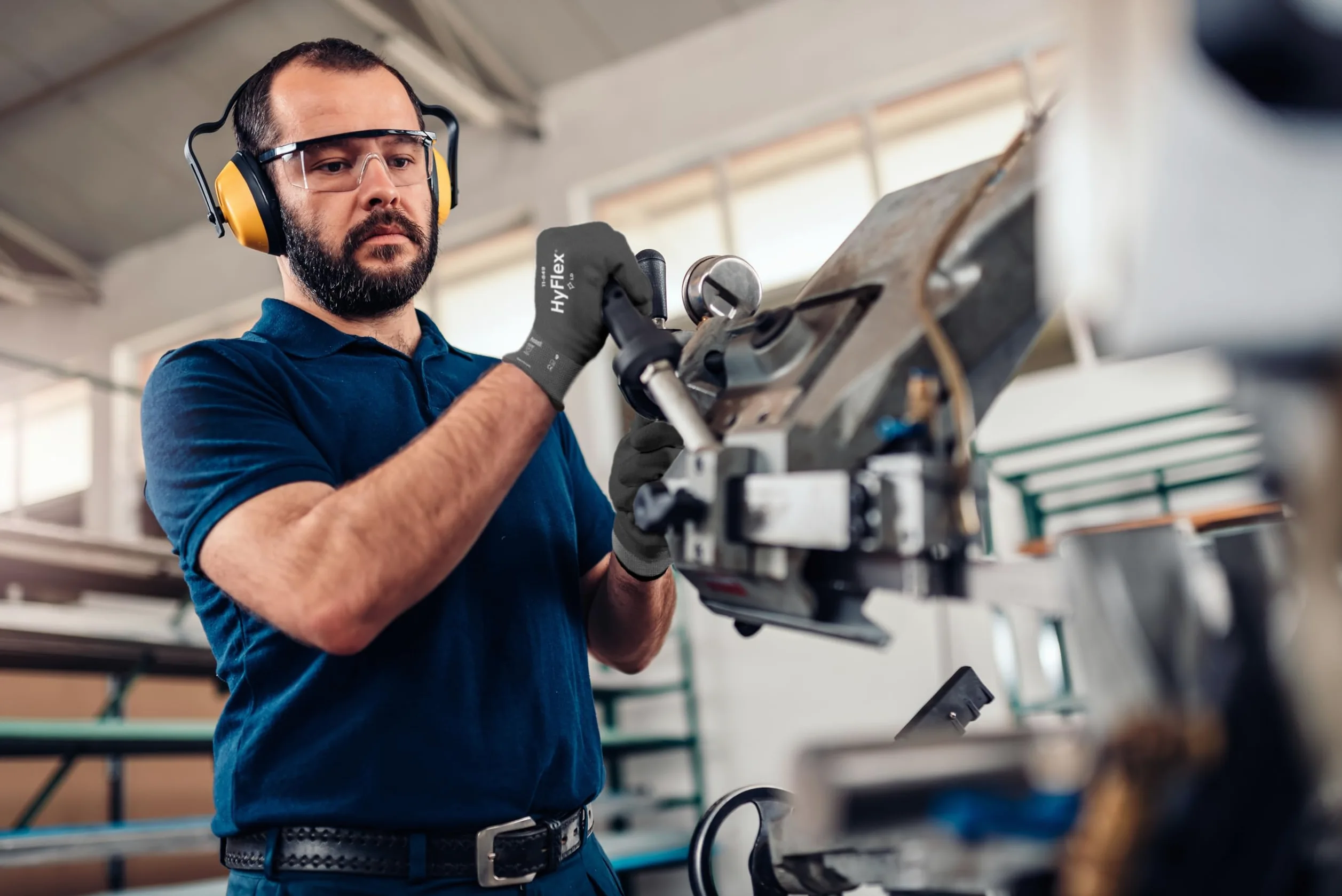 Ansell Hyflex 11-849 Odporne na ścieranie zawodowe rękawiczki robocze, ochrona wielokrotnego użytku, mechanika, obsługa, montaż, mycie rękawicy bezpieczeństwa, czarne, rozmiar XL (12 par)