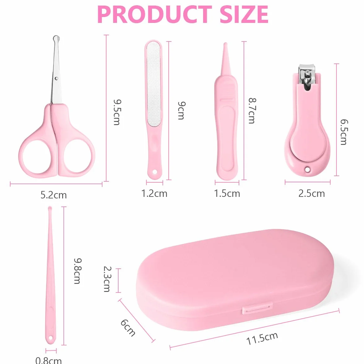 Vicloon Zestaw do manicure dla noworodków, 5 sztuk nożyczek do paznokci dla niemowląt, narzędzia do pielęgnacji niemowląt z nożyczkami, obcinacz do paznokci, pilnik i pinceta (różowy)