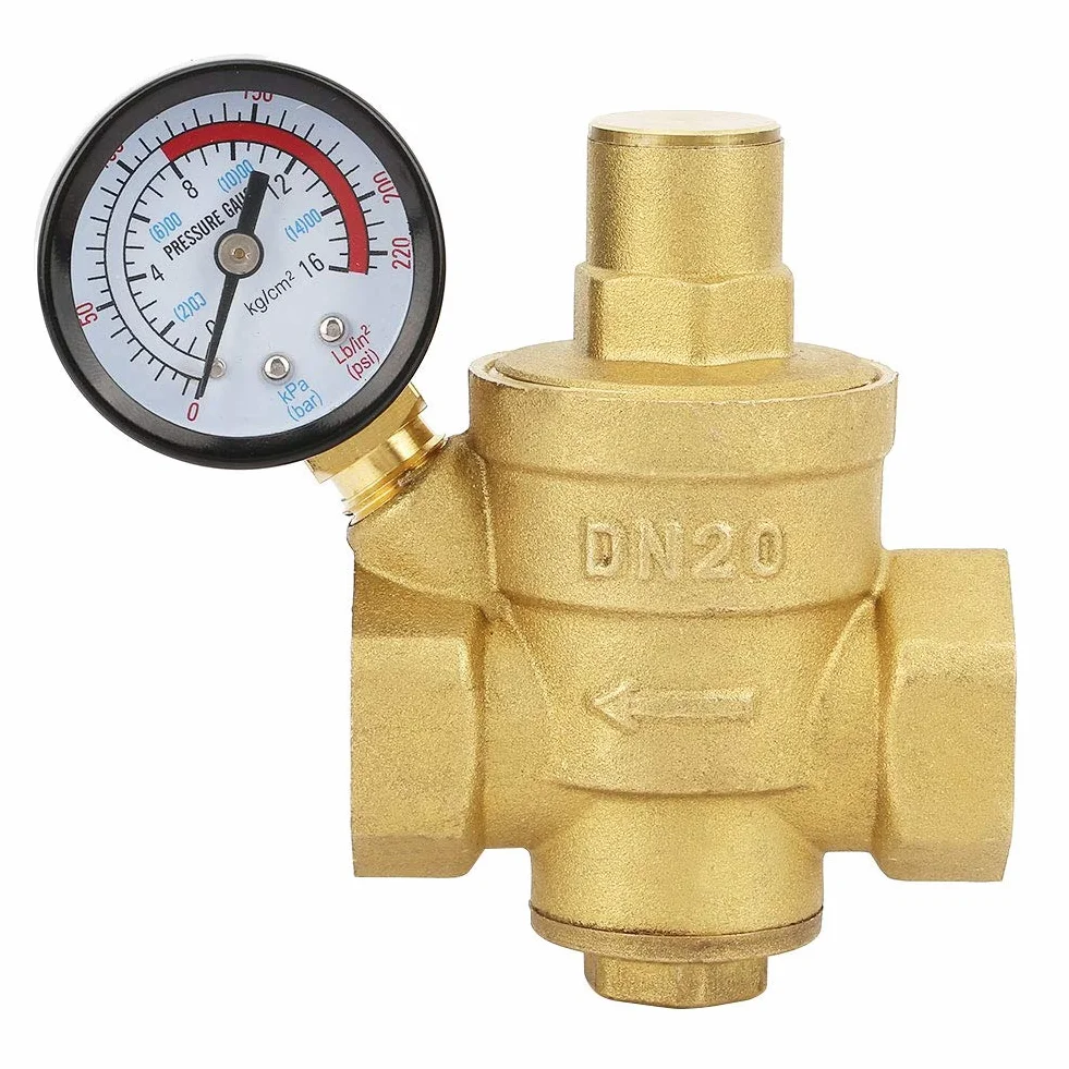 Regulator Ciśnienia Wody, Typ Tłokowy DN20 Regulowany Mosiężny Regulator Ciśnienia Wody z Miernikiem Manometrycznym do Domu Zawór Redukcyjny Ciśnienia Wody w Budynkach Mieszkalnych
