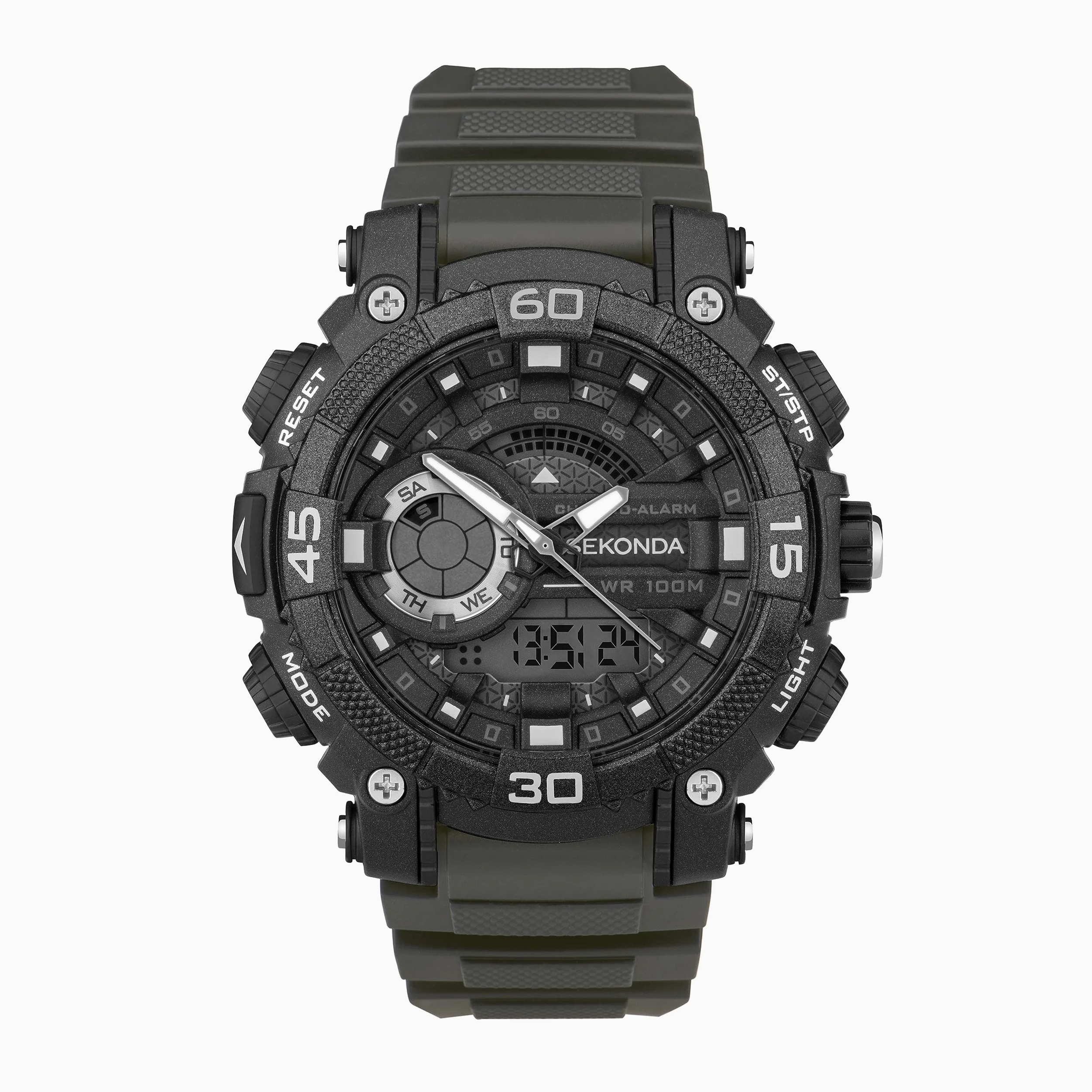 Sekonda Malvern 49 mm Męski Ani-Digi Kwarcowy Lekki Zegarek Sportowy Z Podświetleniem Dzień Data Funkcja Alarm Stoper 100 m Wodoodporny