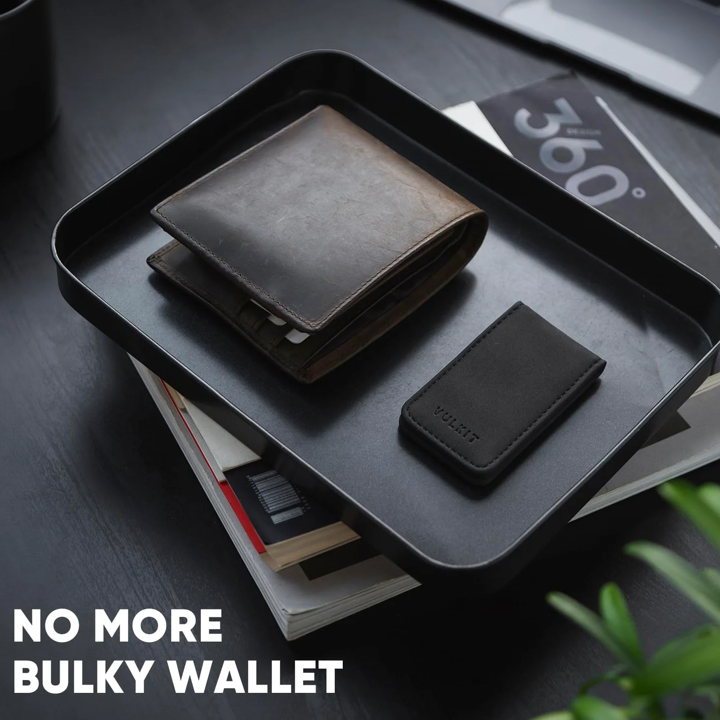 VULKIT Smukły magnetyczny klips na pieniądze skórzany uchwyt na karty kredytowe wizytówki biznesowe uchwyt na banknoty, mocny magnet mieści 15 x złożonych banknotów, Czarny, Jeden rozmiar