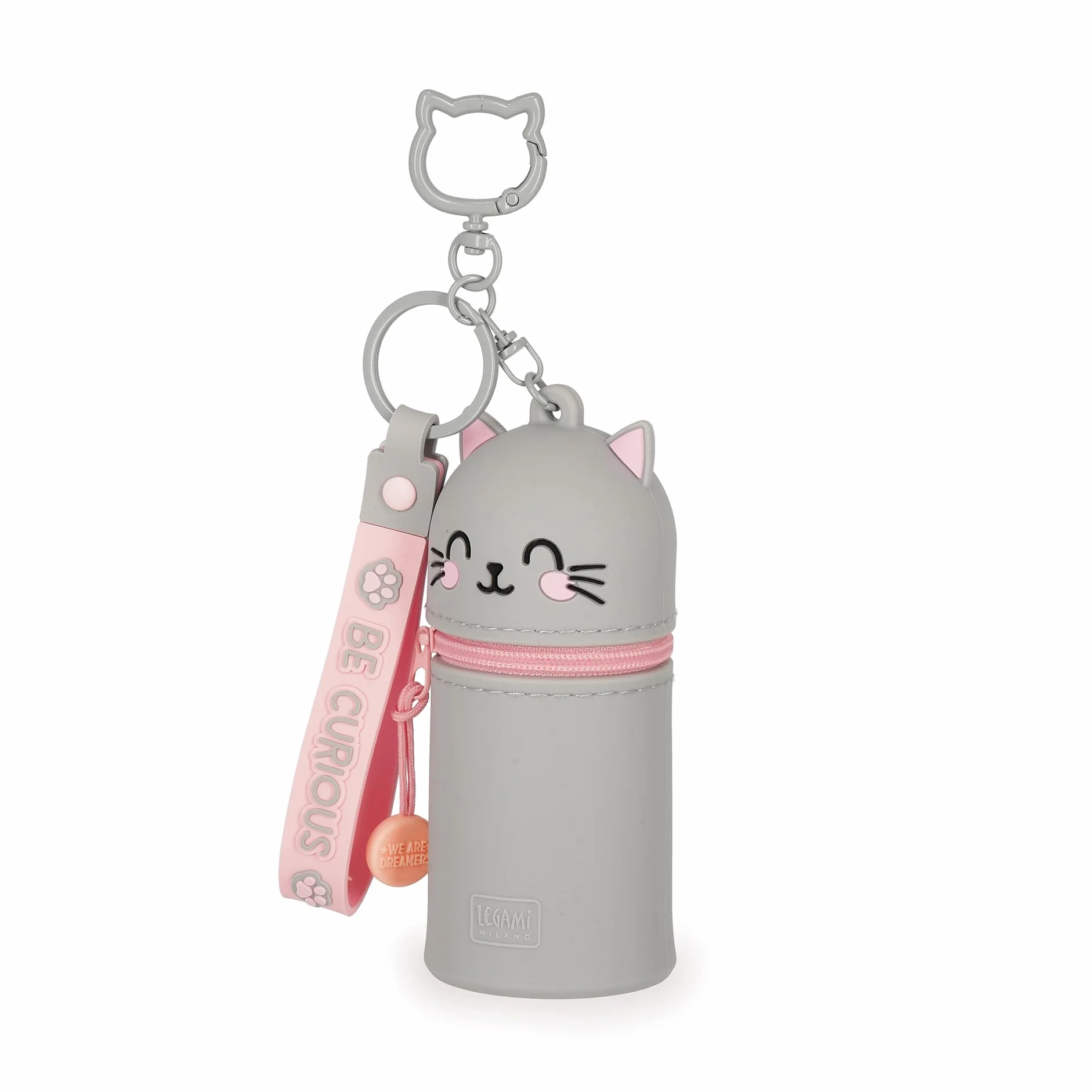 Legami Kawaii Mini Kawaii Portmonetka z motywem Kitty, z pierścieniem spiralnym, karabińczykiem i paskiem na rękę, silikonowa, 5 x 12 x 5 cm