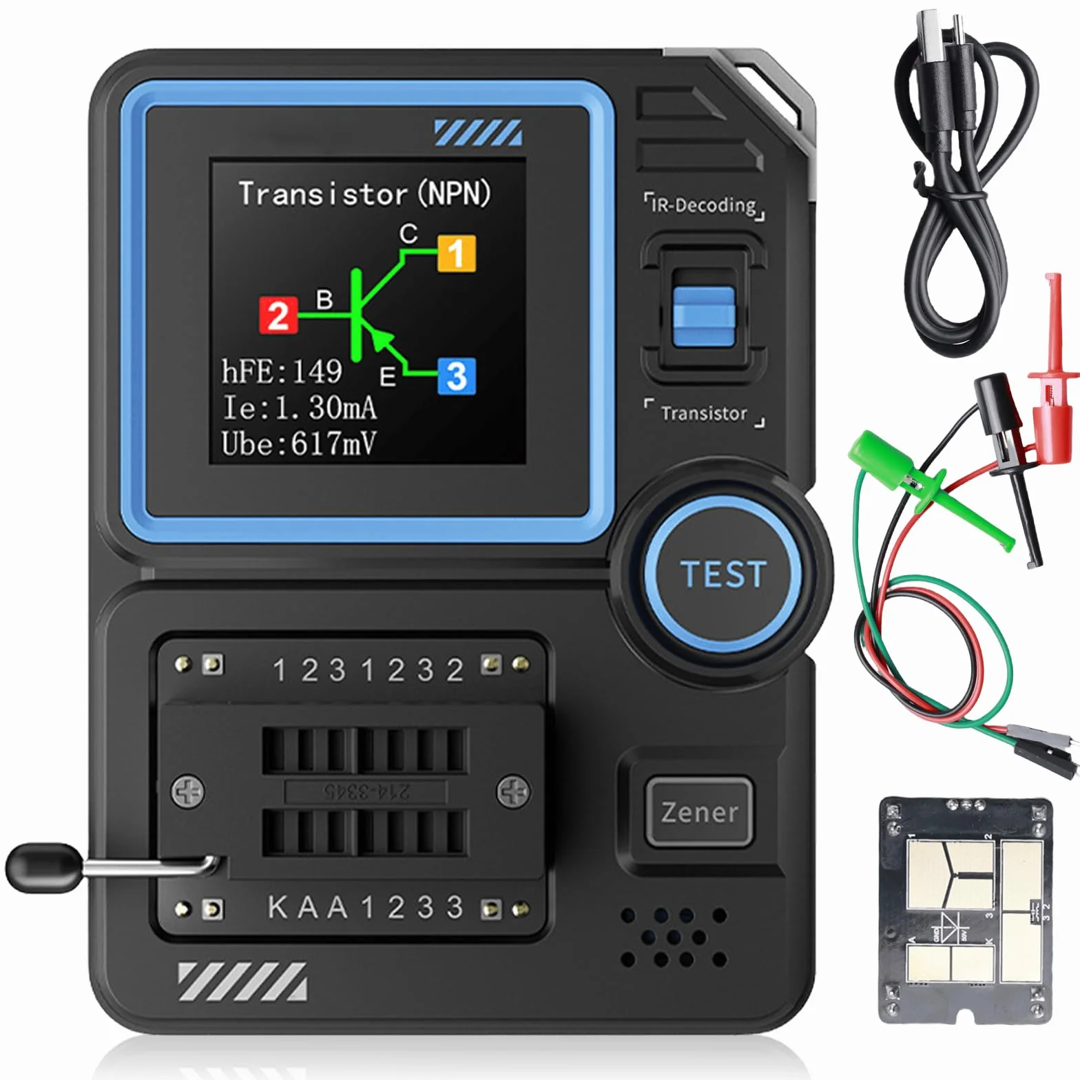 LCR-P1 tester tranzystorowy, miernik tranzystorowy z kolorowym wyświetlaczem, kondensator diodowy, miernik rezystancji LCR, miernik rezystancji LCR, wielofunkcyjny tester NPN PNP, MOSFET IR