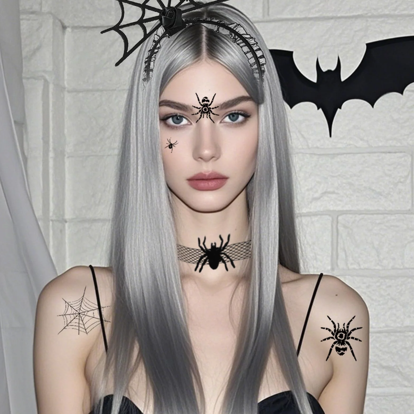 Opaska na włosy na karnawał, pająki, ozdoba do włosów, dla kobiet, z 10 arkuszami tatuaży, pająk, Halloween, akcesoria na karnawał, Halloween, imprezę, dla dzieci, do makijażu, na karnawał, imprezę,
