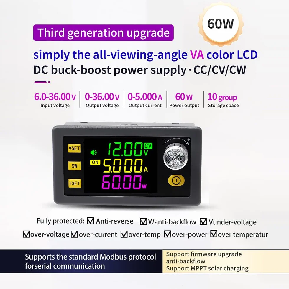 DC regulowany przetwornik Buck-Boost regulator napięcia DC6-36V 60W sterowanie numeryczne napięcie podnoszenia,stałe napięcie stały prąd moduł ładowania solarnego wyświetlacz LCD