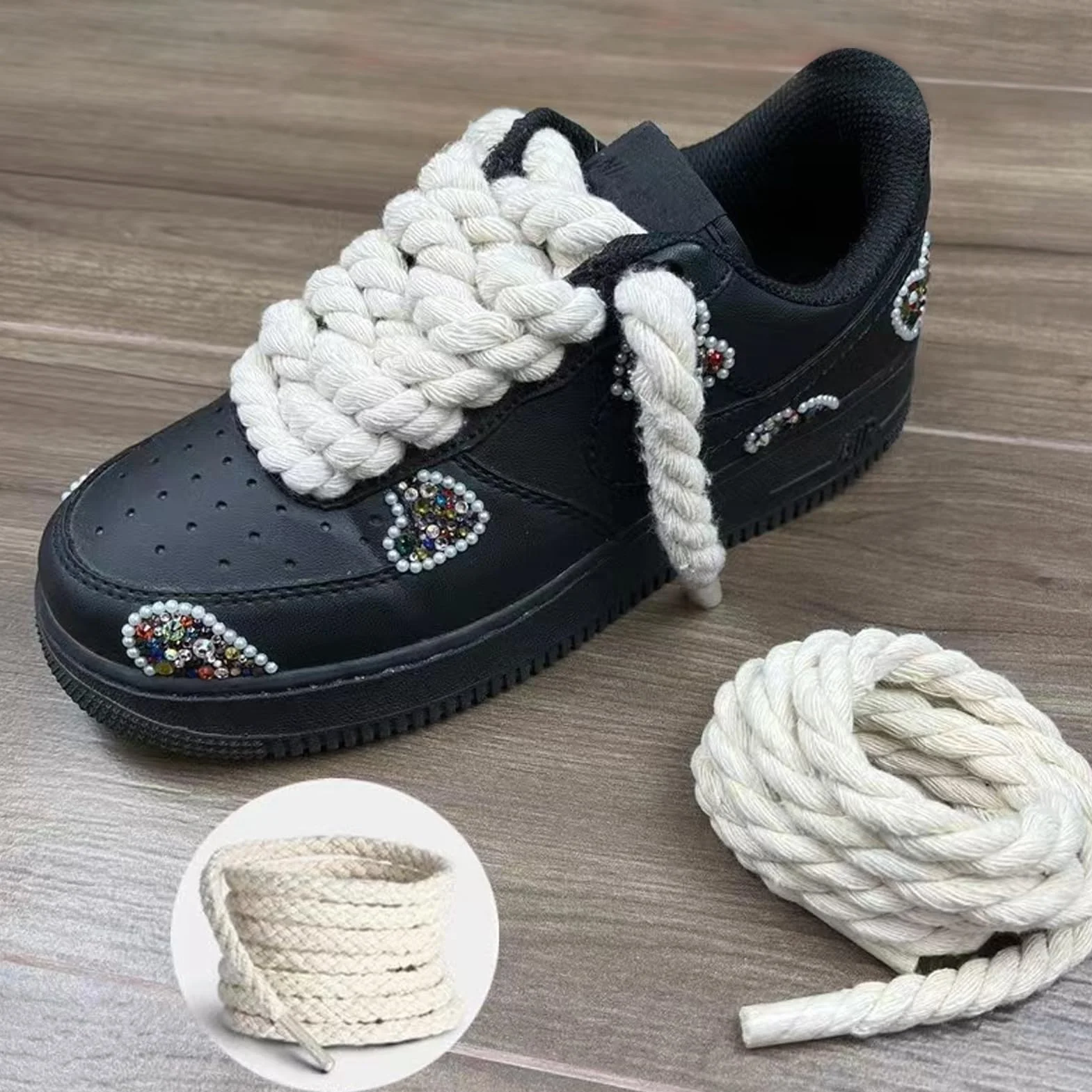 Rope Laces, 2 pary szerokich, okrągłych sznurowadeł sznurowanych do butów sportowych - 2 pary wysokiej jakości okrągłych sznurowadeł z bawełny - biały i beżowy - 160 cm, biały beżowy, 150