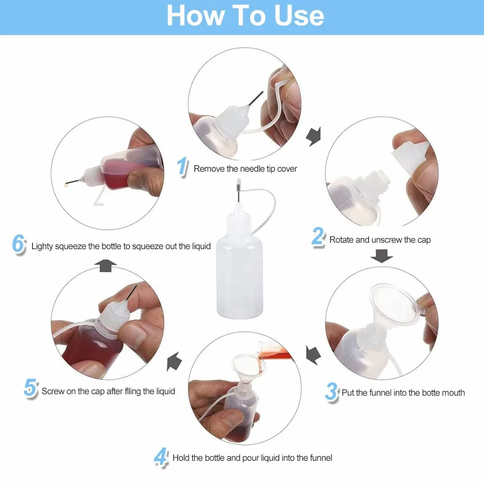 Butelka z igłą 10ml x 4 szt., aplikator kleju, ściskane butelki z dyszami, DIY narzędzie