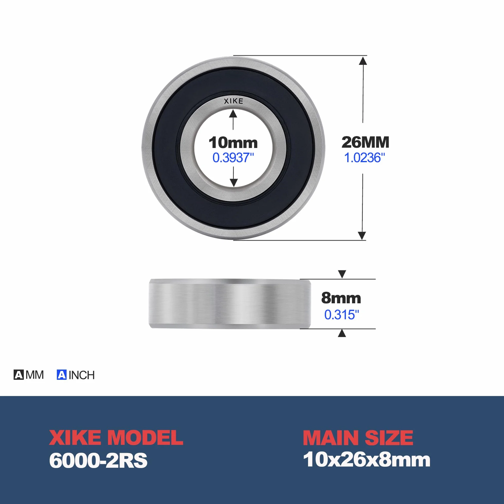 XiKe 2 szt 6000-2RS Łożyska kulkowe 10x26x8mm Gumowe uszczelnione 6000RS Stal chromowa łożyska kulkowe zwykłe.