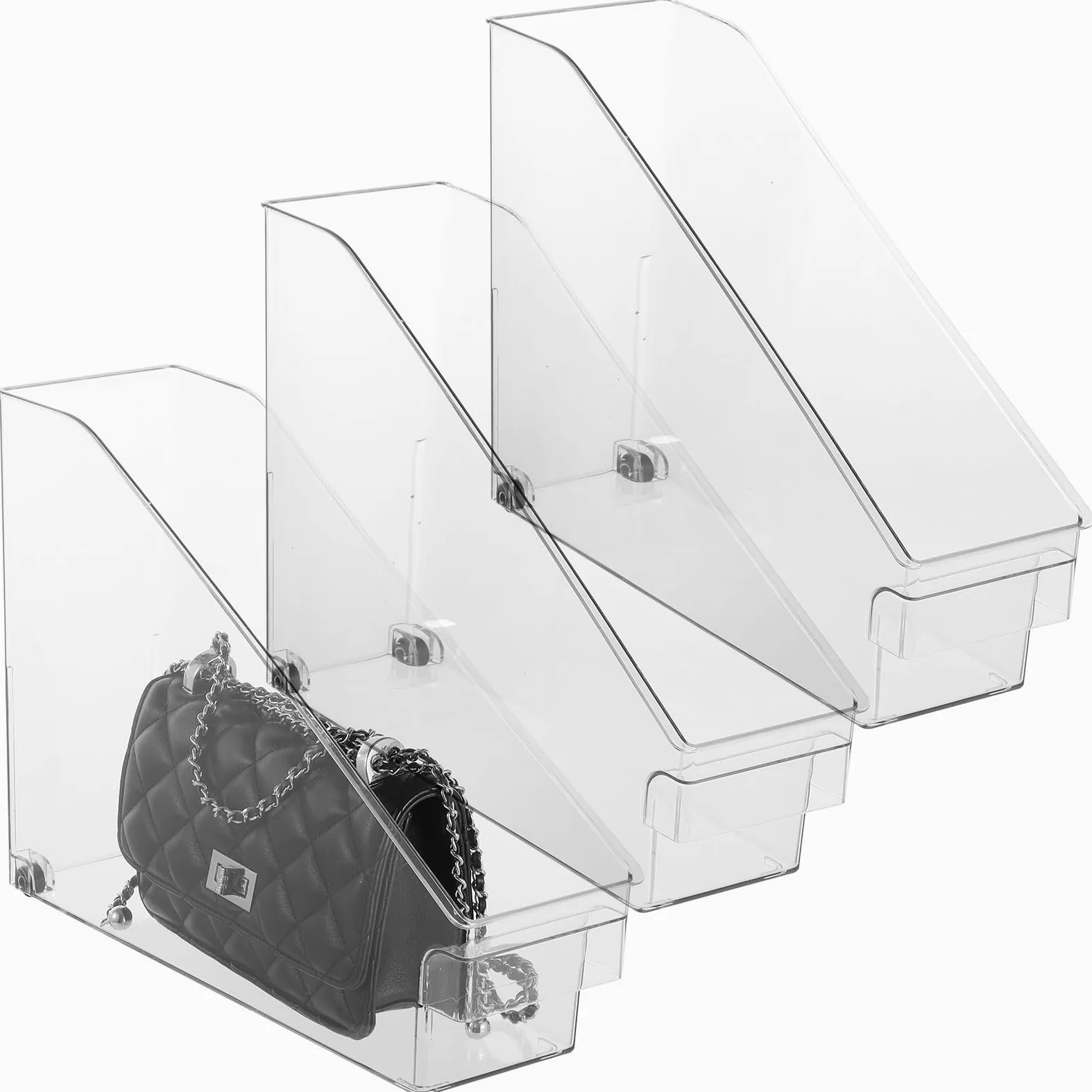 Akrylowe organizery do torebki, 30 x 8 x 25 cm, przezroczyste przegrody do przechowywania torebek do szafy i półek, zdejmowane i ruchome