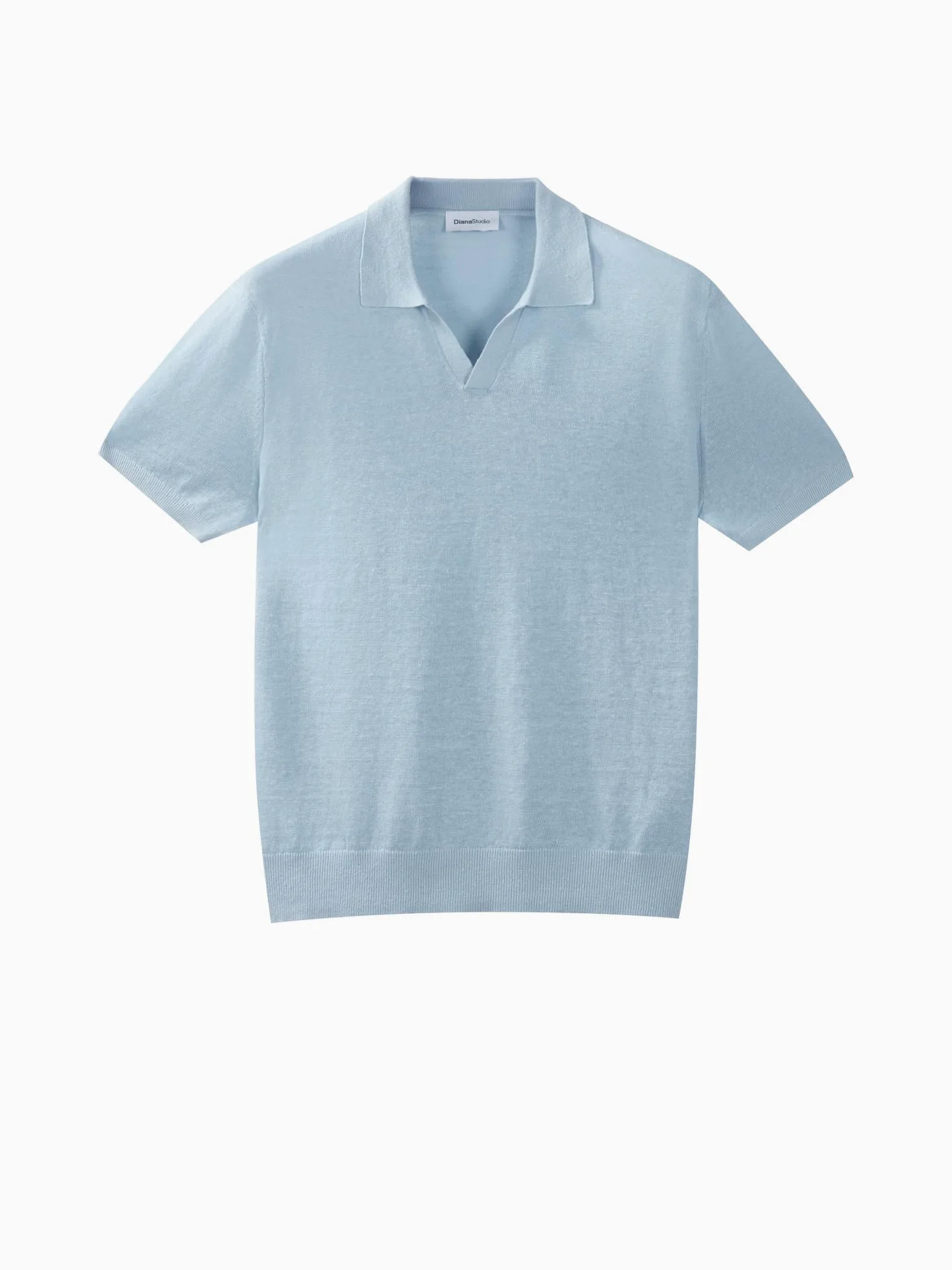 Diana Studio 100% lniana koszulka polo bez guzików, męska, z krótkim rękawem, casualowy, XL, jasnoniebieski