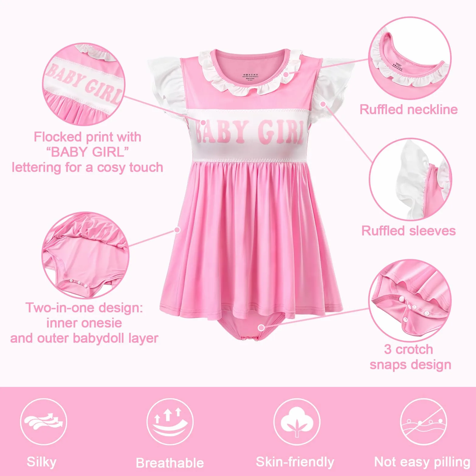 LittleForBig Jedwabiste śpioszki Kawaii Onesie Piżama Bodysuit - Baby Girl Babydoll śpioszki