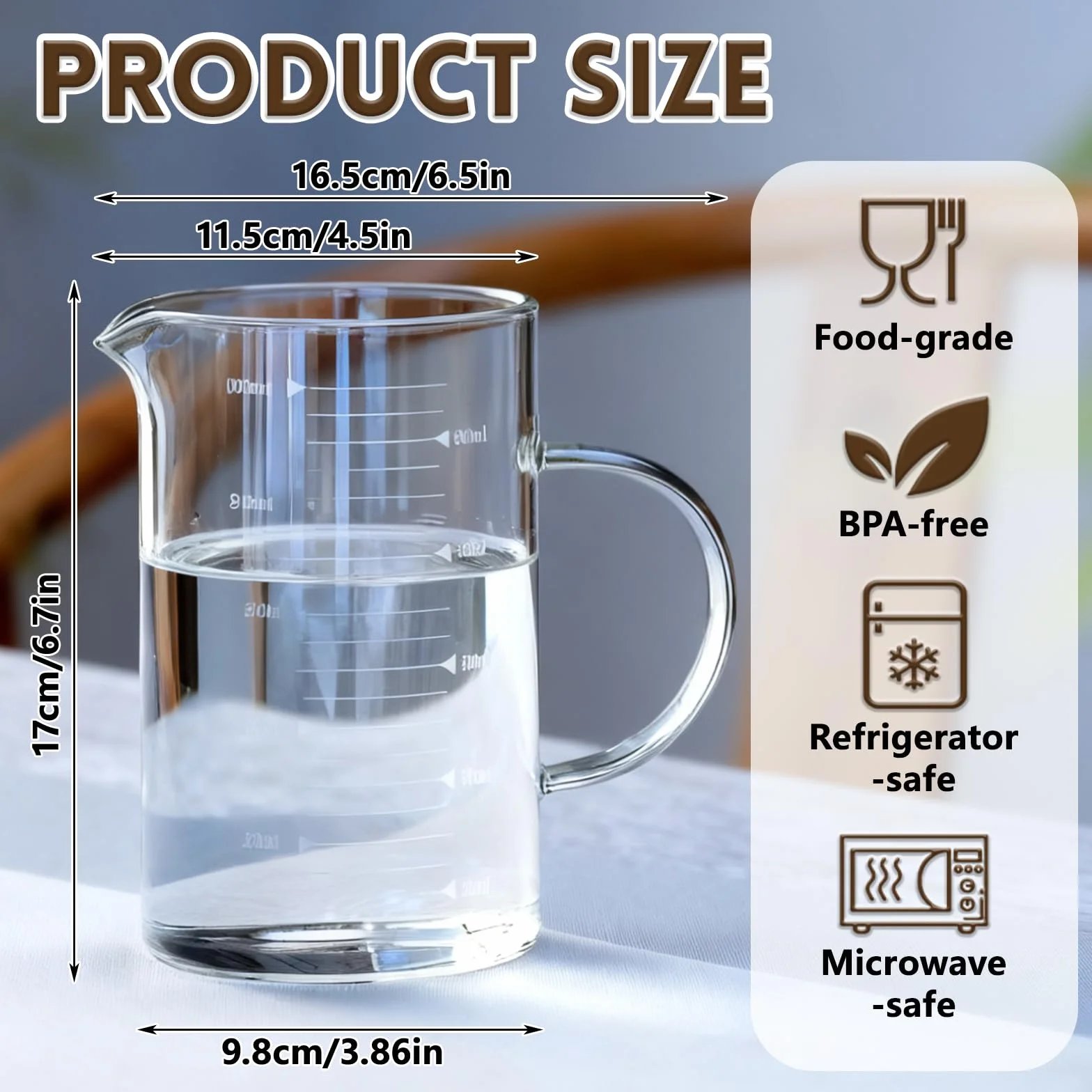 YAYODS Szklany kubek z miarką 1 l – kubek z miarką 1000 ml – odporne na wysokie temperatury szkło borokrzemowe kubek z miarką z podziałką – szklany kubek z miarką z uchwytami do kuchni