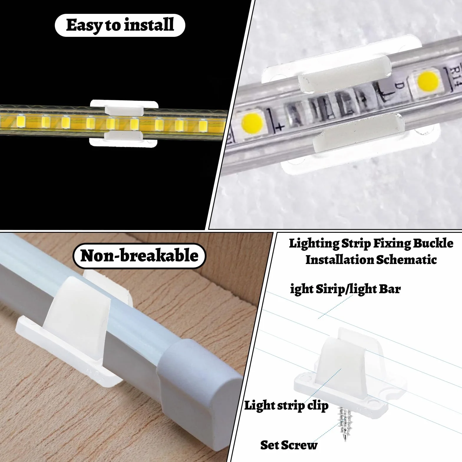 Nogeqi 50 sztuk neonowych uchwytów do taśm LED od 5 mm do 6 mm, odporne na działanie wody, mocowanie silikonowych pasków LED, w zestawie śruby do pasków świetlnych LED, kolor biały