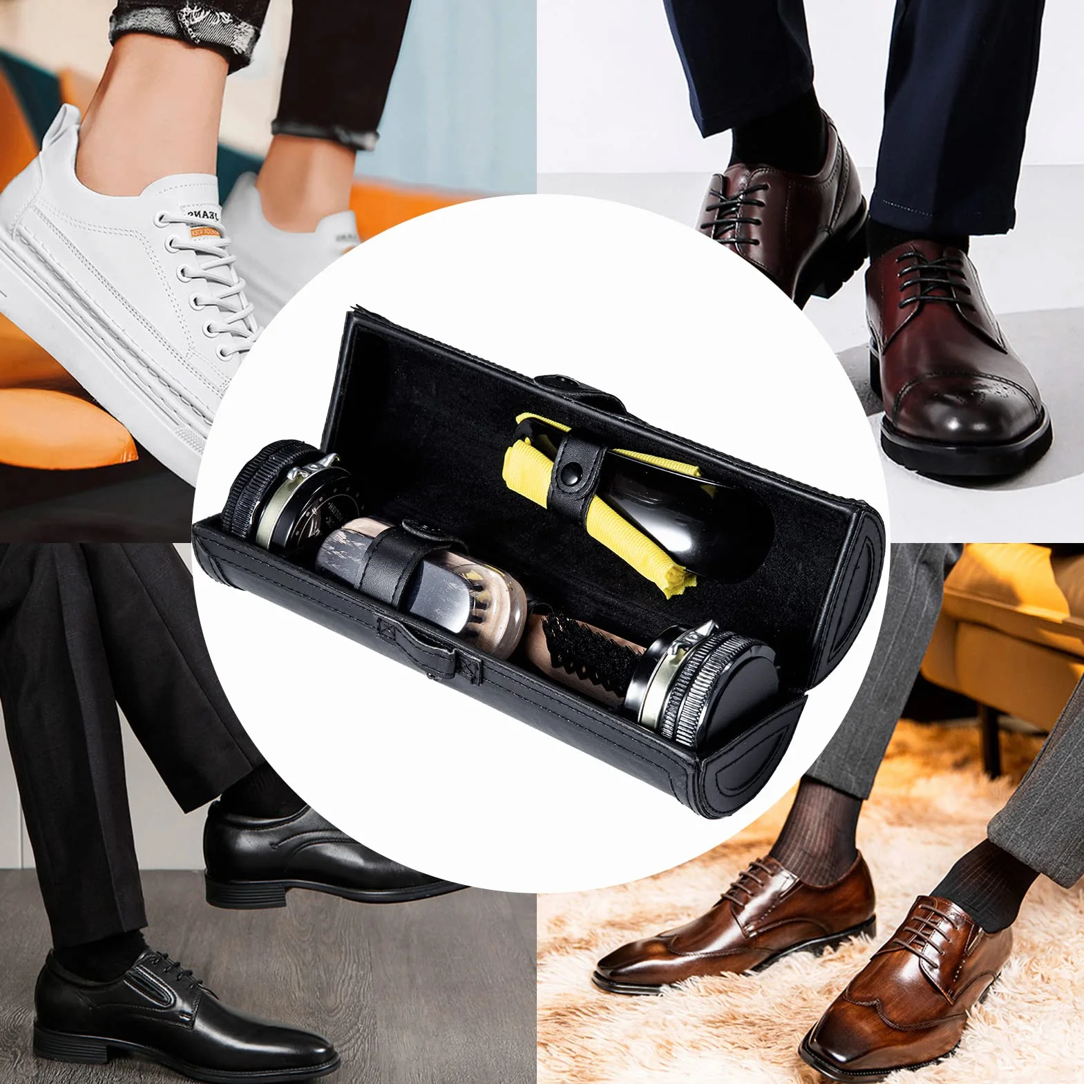 YUET 9-częściowy zestaw szczotek do butów zestaw z ekoskóry eleganckie etui,Zestaw do polerowania butów, zestaw do czyszczenia połysku, zestaw beczek do brązowej czarnej skóry ze szczotką