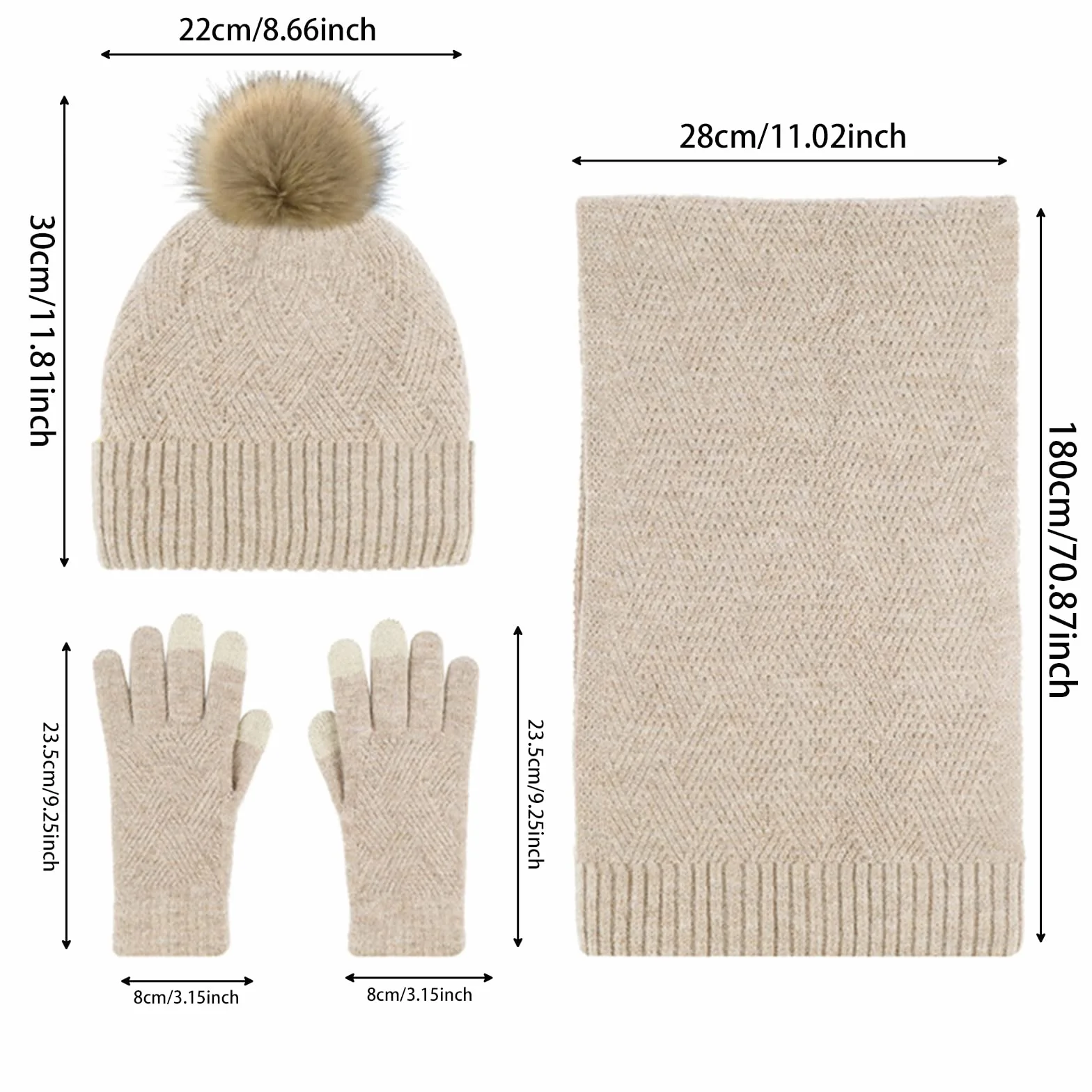 Damski kapelusz bobble szaliki rękawiczki zestaw termiczny zima ciepła dzianinowa czapka czapka ocieplacz na szyję i rękawiczki z ekranem dotykowym unisex