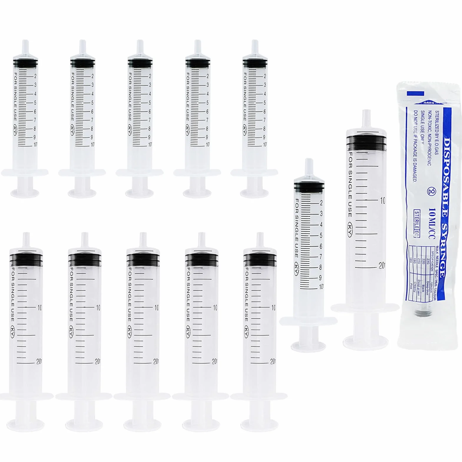 12 sztuk strzykawek 10 ml / 20 ml, jednorazowe strzykawki z tworzywa sztucznego, strzykawka dozująca bez igły, narzędzia wielokrotnego użytku do pomiaru płynu, strzykawki do karmy, do laboratorium,