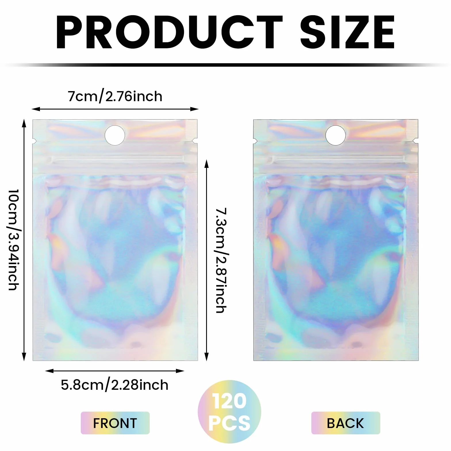 120 sztuk Mylar Bags 7 x 10 cm holograficzne woreczki zamykane małe torebki na próbki, do wielokrotnego zamykania, do pakowania wyrobów cukierniczych
