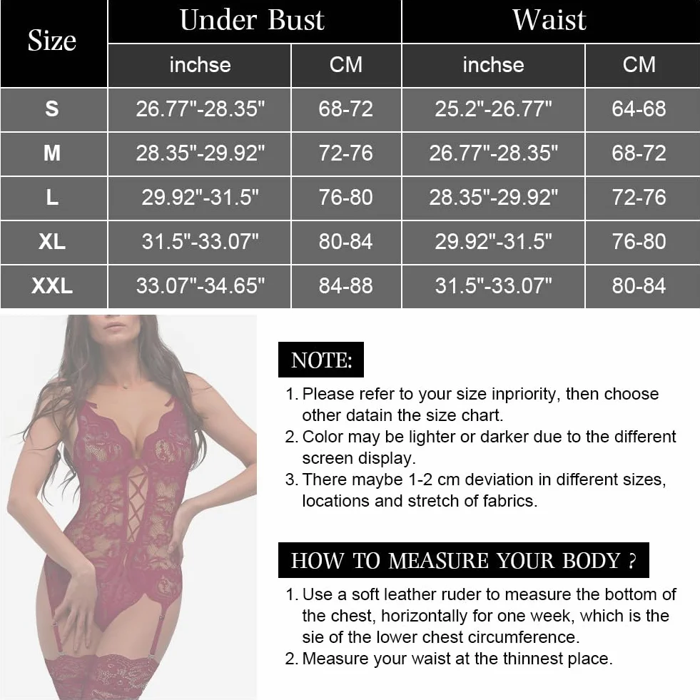 AUYAO Damskie koronkowe body, zestaw bielizny, z paskiem do pończoch, biustonosz i majtki, plus size, babydoll, bielizna nocna, z wysokim stanem, szelki, bez pończoch, 3 szt.