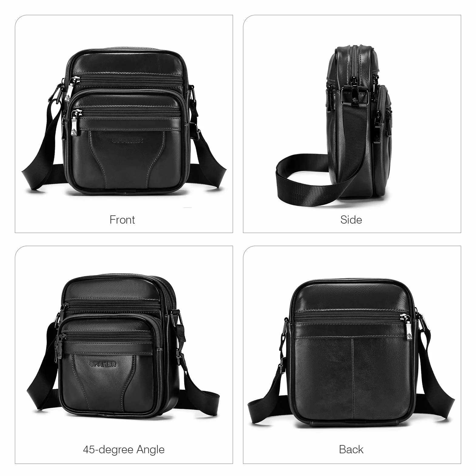 SPAHER Męskie Torby na Ramię Skórzana Torba Podręczna na Ramię Męska Duża Torebka Listonoszka Saszetka Męska Skórzana Shoulder Messenger Crossbody Bag Men Hand Bag