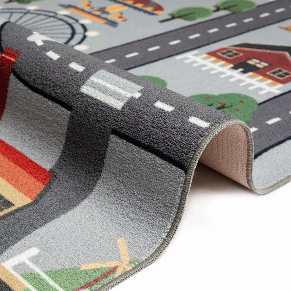 CARPETIA dywan pokój dziecięcy chłopcy dziewczynki młodzieżowy motyw miejski szary 200 x 290 cm