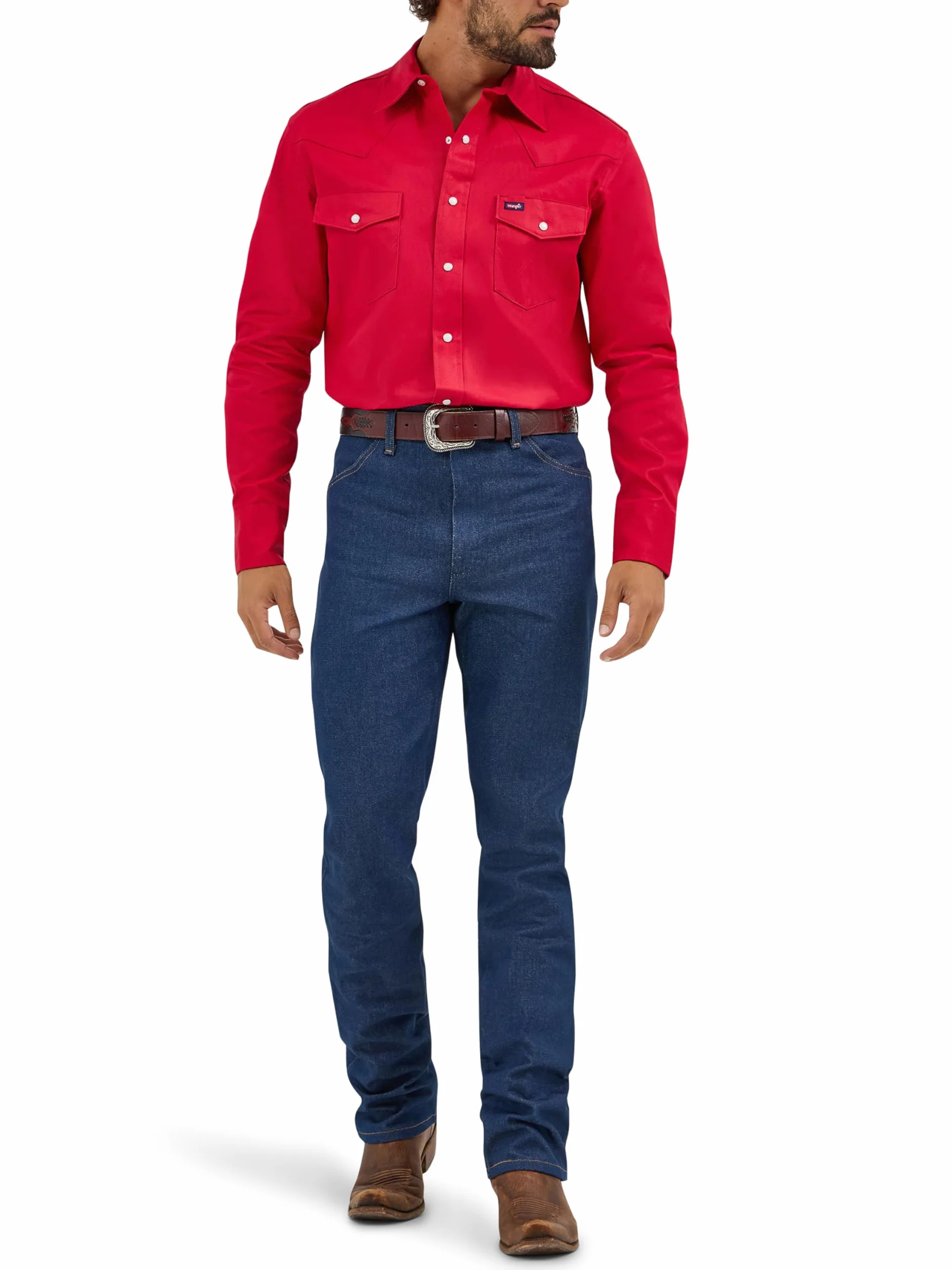 Wrangler Kowbojska koszula z długim rękawem z dwiema kieszeniami, zapięcie na zatrzask, solidna powierzchnia Mężczyźni Cowboy Cut Western Long Sleeve Snap Work Shirt Firm Finish