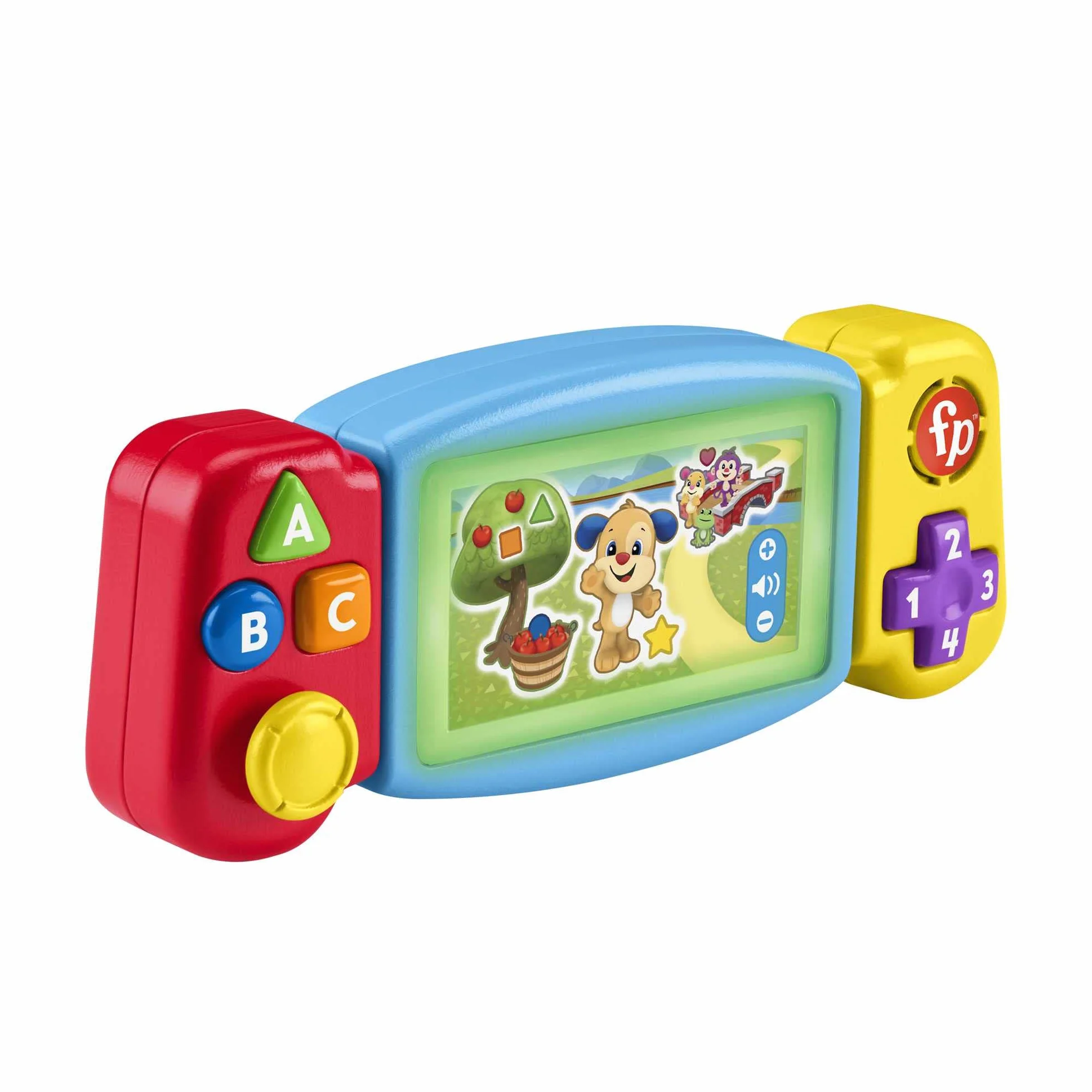 Fisher-Price Konsola ABC Małego Gracza „Ucz się i śmiej!” Konsola ze światełkami, dźwiękami i piosenkami edukacyjnymi, do ćwiczenia zręczności, wersja z wyborem języka, polska wersja językowa, HNN39