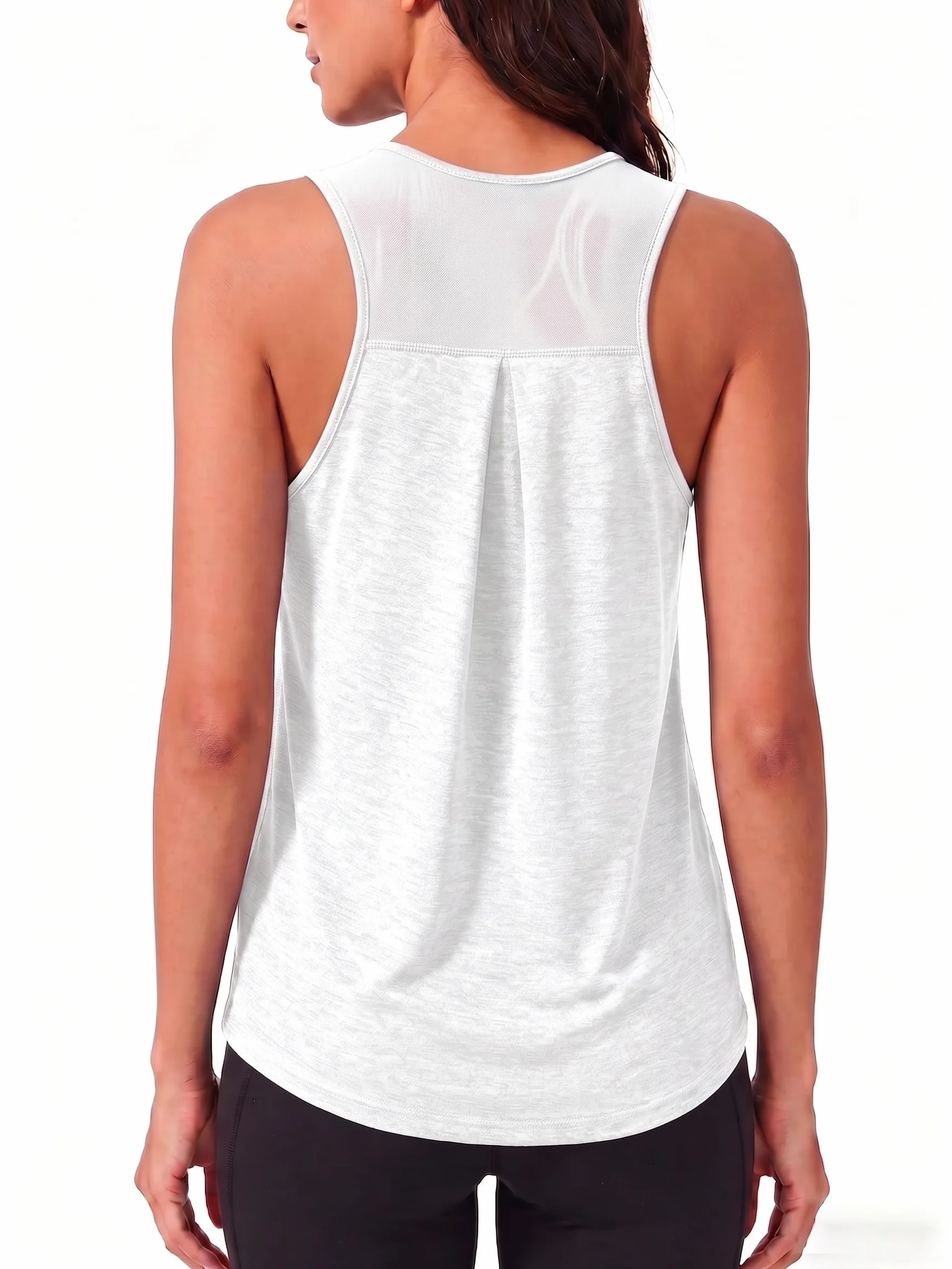 PINSPARK Damski sportowy tank top bez rękawów, oddychający top z siateczki, na siłownię, lekki top sportowy, luźny top do jogi