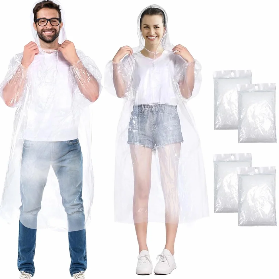 Wodoodporne ponczo przeciwdeszczowe dla dorosłych, 6/10 szt. jednorazowych przezroczystych płaszczy przeciwdeszczowych dla kobiet i mężczyzn w nagłych wypadkach, 150 cm z kapturem i