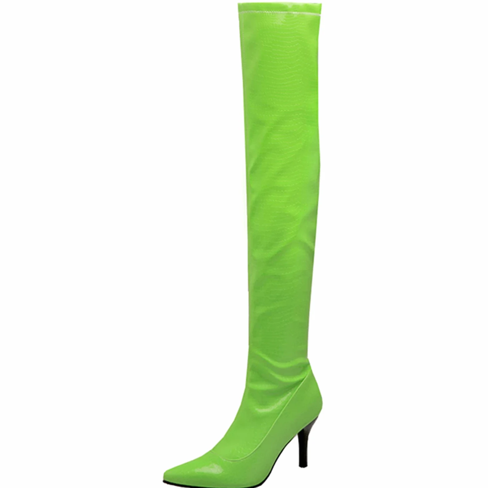 CUTEHEELS Damskie jednokolorowe buty na uda wysokie/nad kolanem ze szpilką i szpiczastym noskiem, zielony, 44 EU