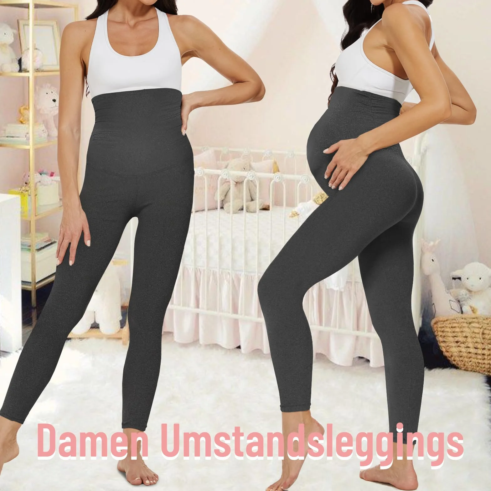 AMIYOYO Damskie legginsy ciążowe z wysokim stanem, legginsy ciążowe nieprzezroczyste, spodnie ciążowe, spodnie rekreacyjne, rozciągliwe, odzież ciążowa dla kobiet w ciąży, długie, ciemnoszary, XXL