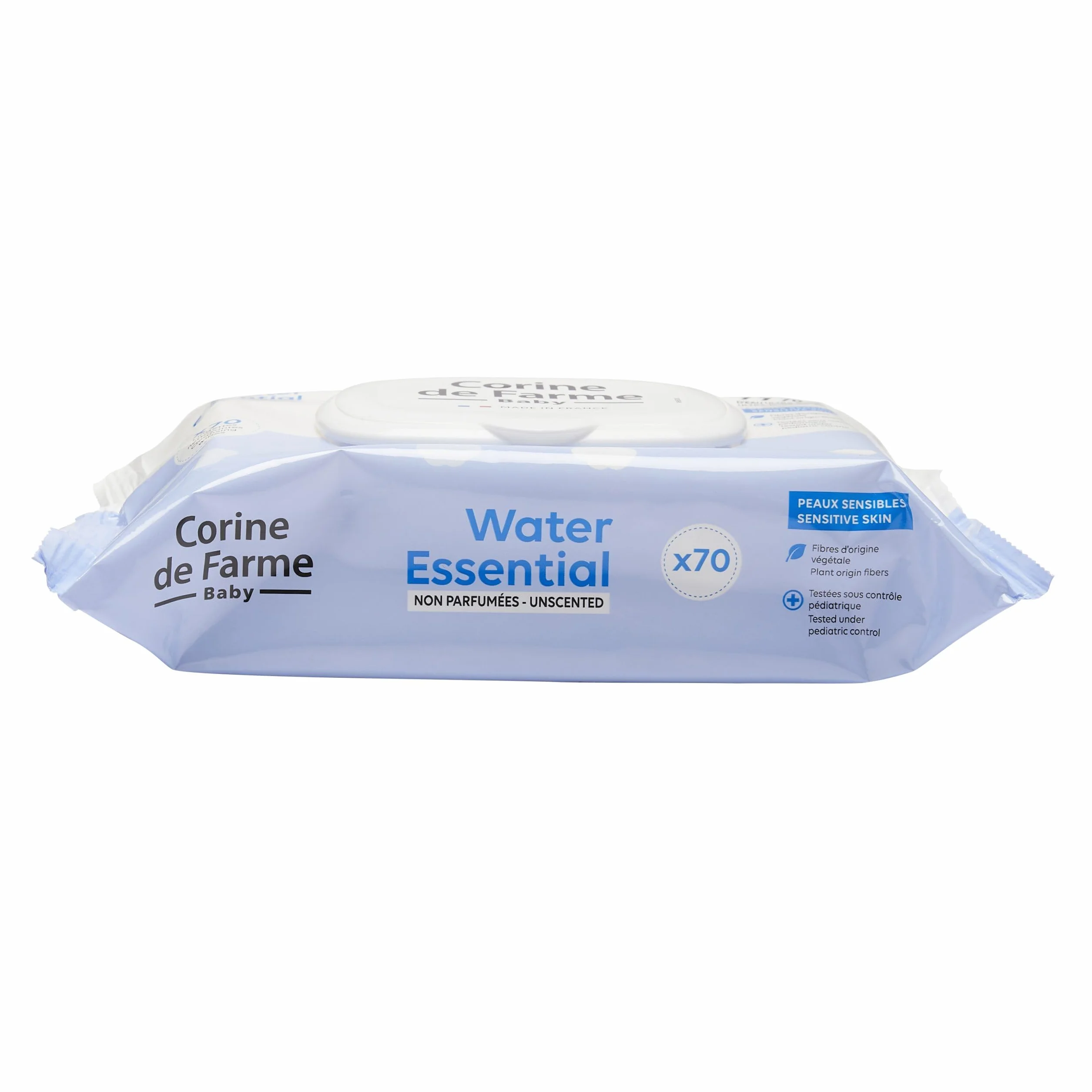 Corine de Farme - Change Water Essential Baby Wipes x70 - Vegetable Fibre Toiletry Product - 99% Ultra-Purified Water - Hygiene from Birth - Resealable Hood